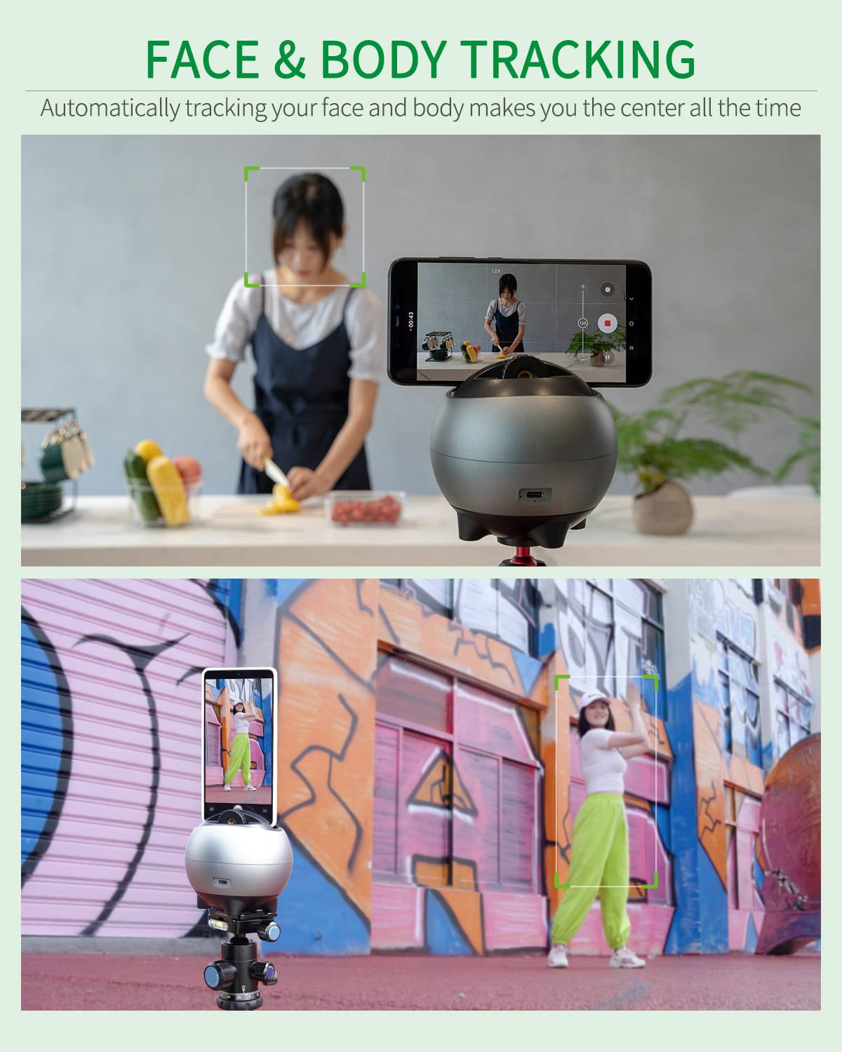 360° Auto Tracking Phone Holder - No App Required, Hands-Free Face & Body Motion Tracking for Live Streaming - Perfect for Facebook, YouTube, TikTok Vlogs & Video Calls