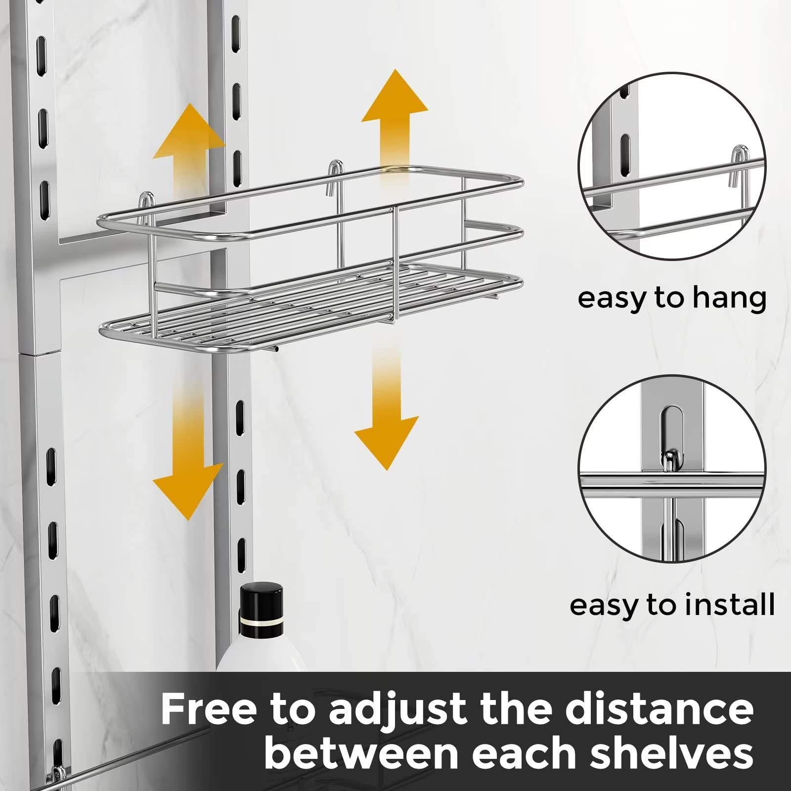 ODesign 3-Tier Over The Door Shower Caddy - Adjustable Hanging Bathroom Organizer with Soap Holder & 4 Hooks, Rustproof Shower Storage Rack for Shampoo, Razor & Toiletries - Perfect for Small Bathrooms & Apartment Showers (Slate-Grey)