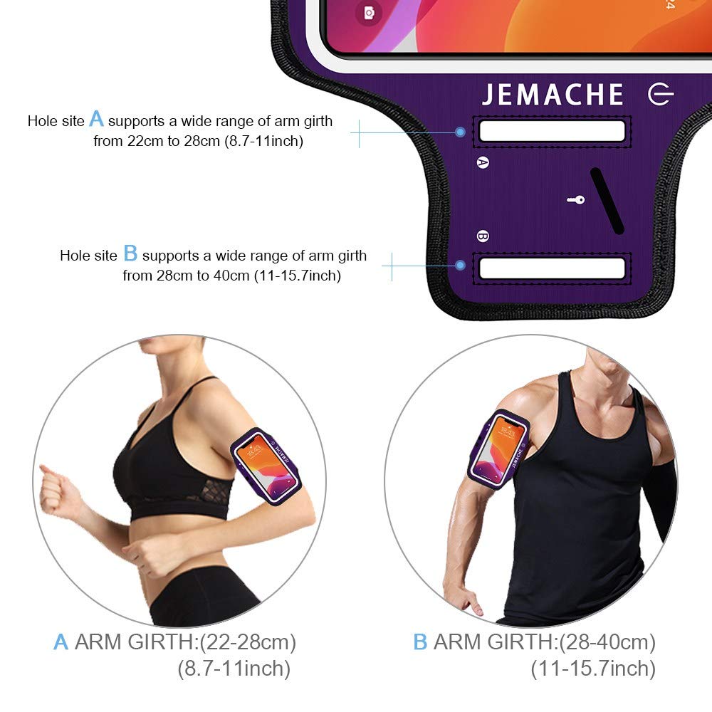 JEMACHE iPhone 16 15 Pro Armband - Running & Gym Workout Armband with AirPods Holder for iPhone 16/15/14/13/12 Pro - Perfect for Jogging, Fitness Training & Outdoor Activities (Purple)