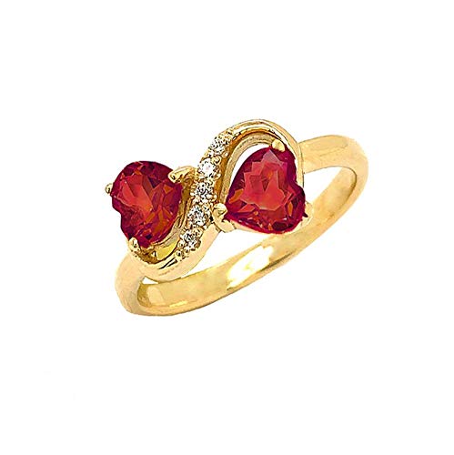 10K Gold Double Heart Garnet & Diamond Infinity Ring for Women | Genuine Garnet Birthstone Jewelry | Elegant Wedding, Engagement & Anniversary Gift for Her | Made in USA | Perfect for Valentine's Day, Proposals & Special Occasions