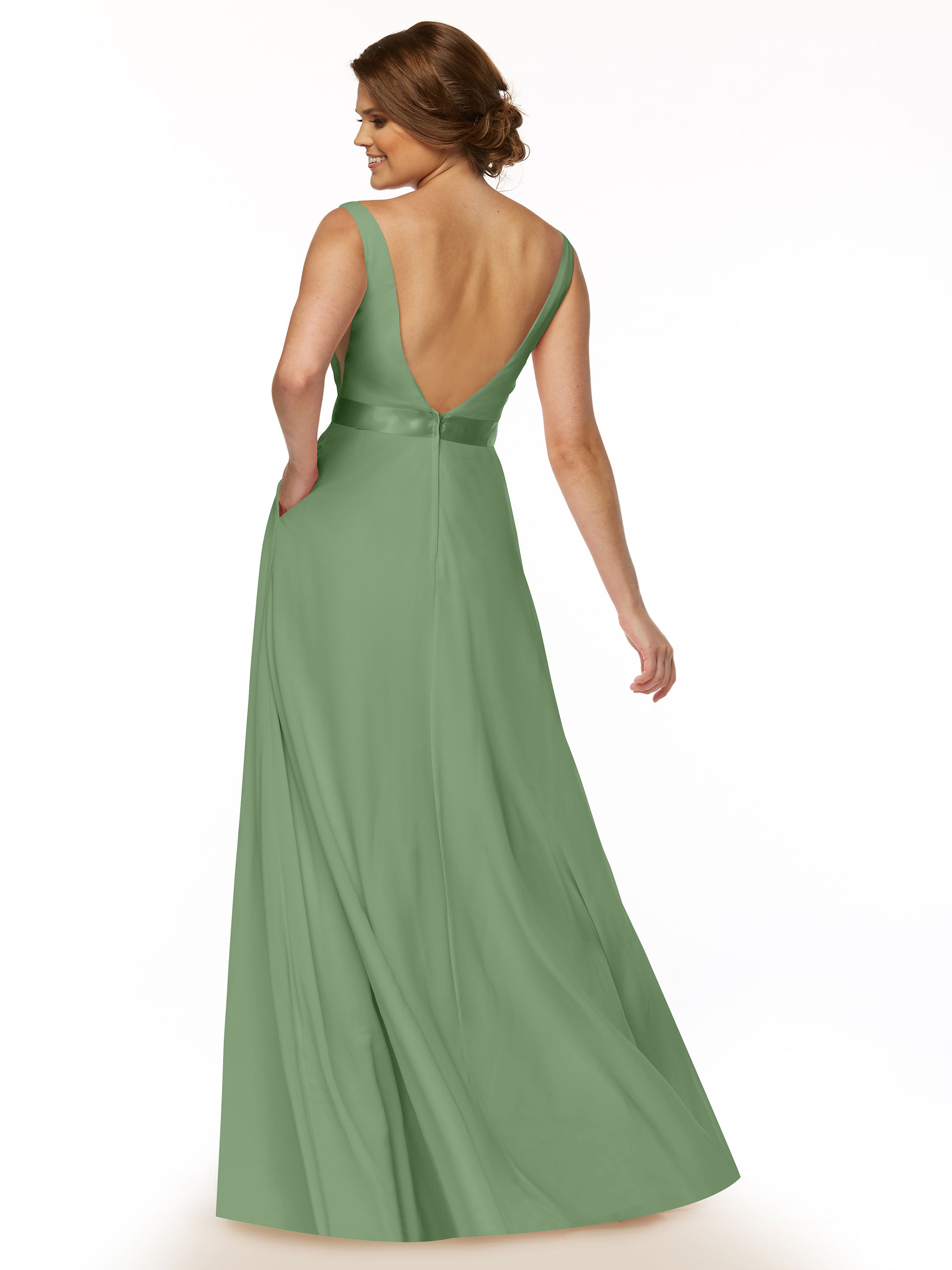 Elegant 80117 Stretch Chiffon A-Line Bridesmaid Dress with V-Neck & Sash - Perfect for Weddings, Formal Events & Special Occasions