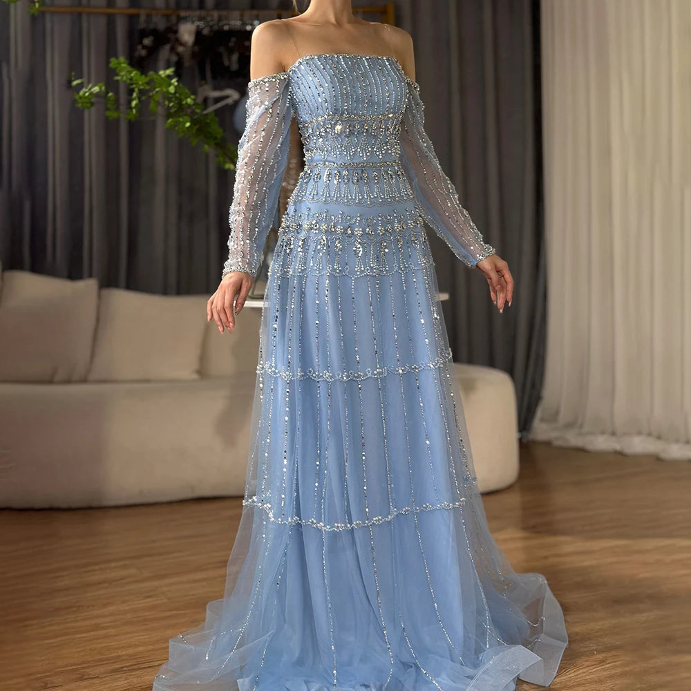 Serene Hill Dubai Arabic Sage Green Mermaid Luxury Evening Gown Beaded Party Dress for Women's Wedding 2025 LA72350 | Elegant Formal Gown for Prom, Red Carpet, Gala & Special Occasions