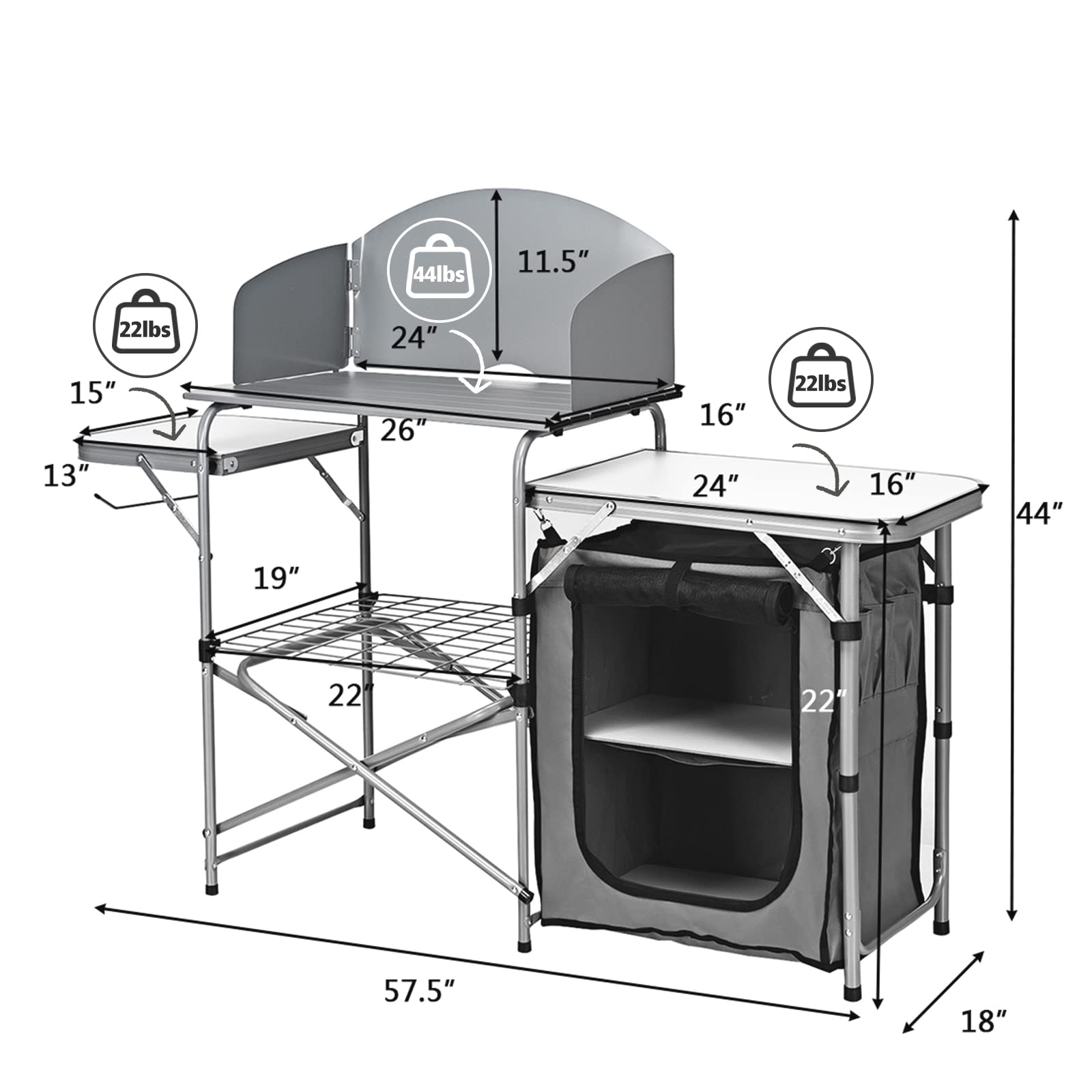 **Tangkula Folding Camping Kitchen Table - Aluminum Portable Grill Table with Windscreen & Storage Shelves | Outdoor Cook Station for Picnics, BBQ & Camping | Quick Setup & Carry Bag Included**