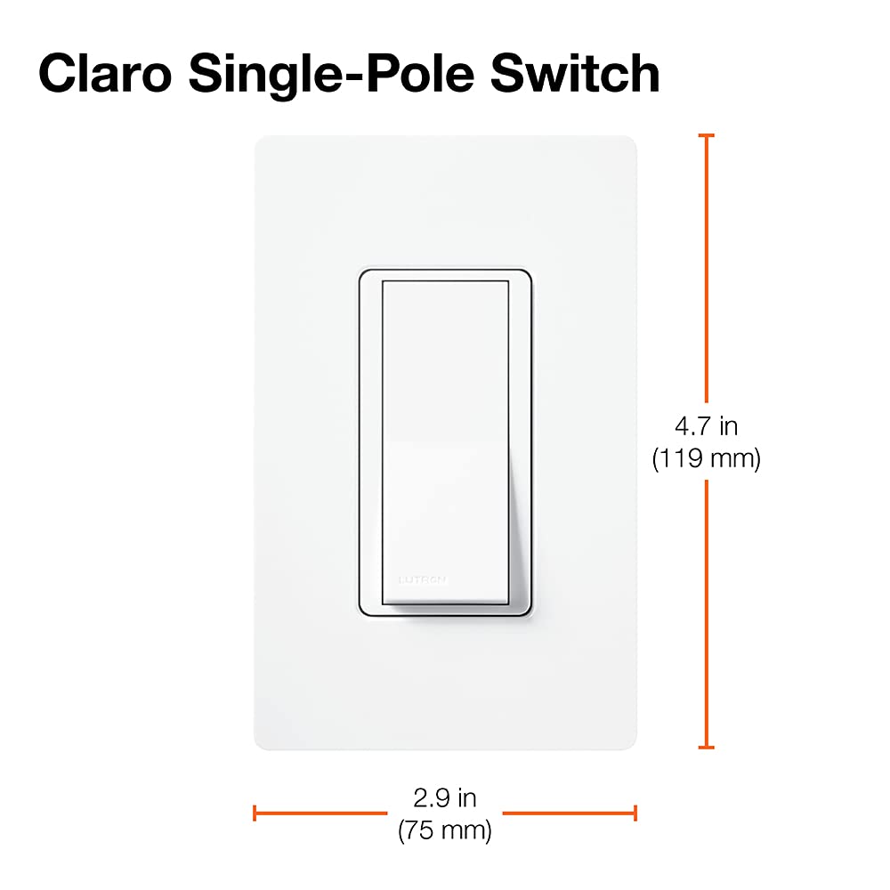 Lutron Claro 15 Amp Single-Pole Rocker Light Switch with Locator Light, CA-1PSNL-WH, White - Perfect for Bedrooms, Hallways, and Staircases