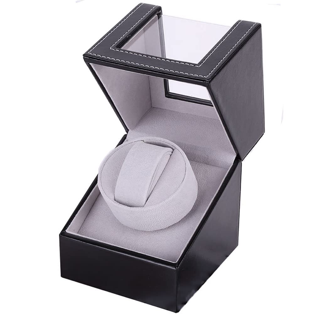 Premium Single Automatic Watch Winder - Ultra Quiet Japanese Motor with Elegant Wood Shell & Black Leather/Carbon Fiber - Perfect for Watch Collectors & Luxury Timepiece Storage at Home/Office