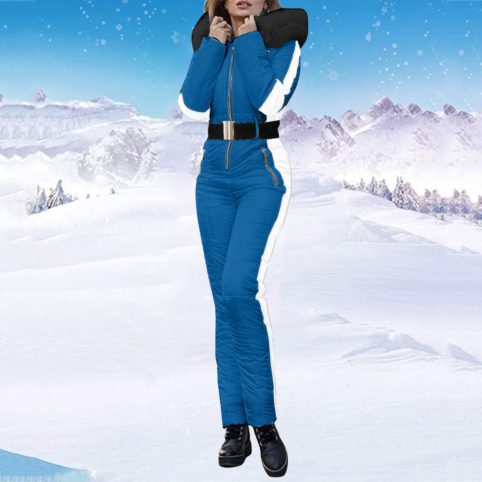Women's One Piece Snowsuit - Winter Ski Jumpsuit with Fur Hood & Warm Insulation for Outdoor Sports | Perfect for Skiing, Snowboarding & Cold Weather Adventures