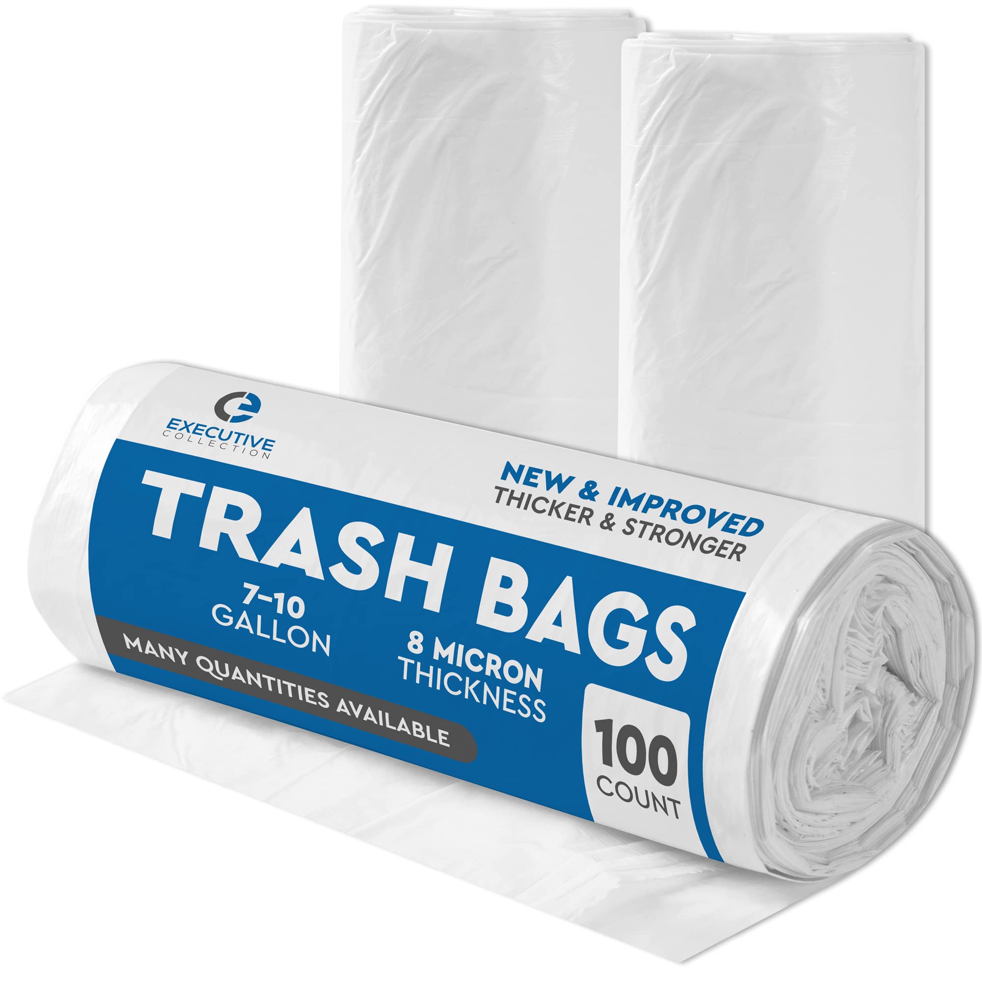 Executive Collection Clear 7-10 Gallon Trash Bags Bulk Pack (100 Count) - Medium Size Garbage Bin Liners for Office, Bedroom & Kitchen Waste Baskets - Perfect for Home, Office & Commercial Use