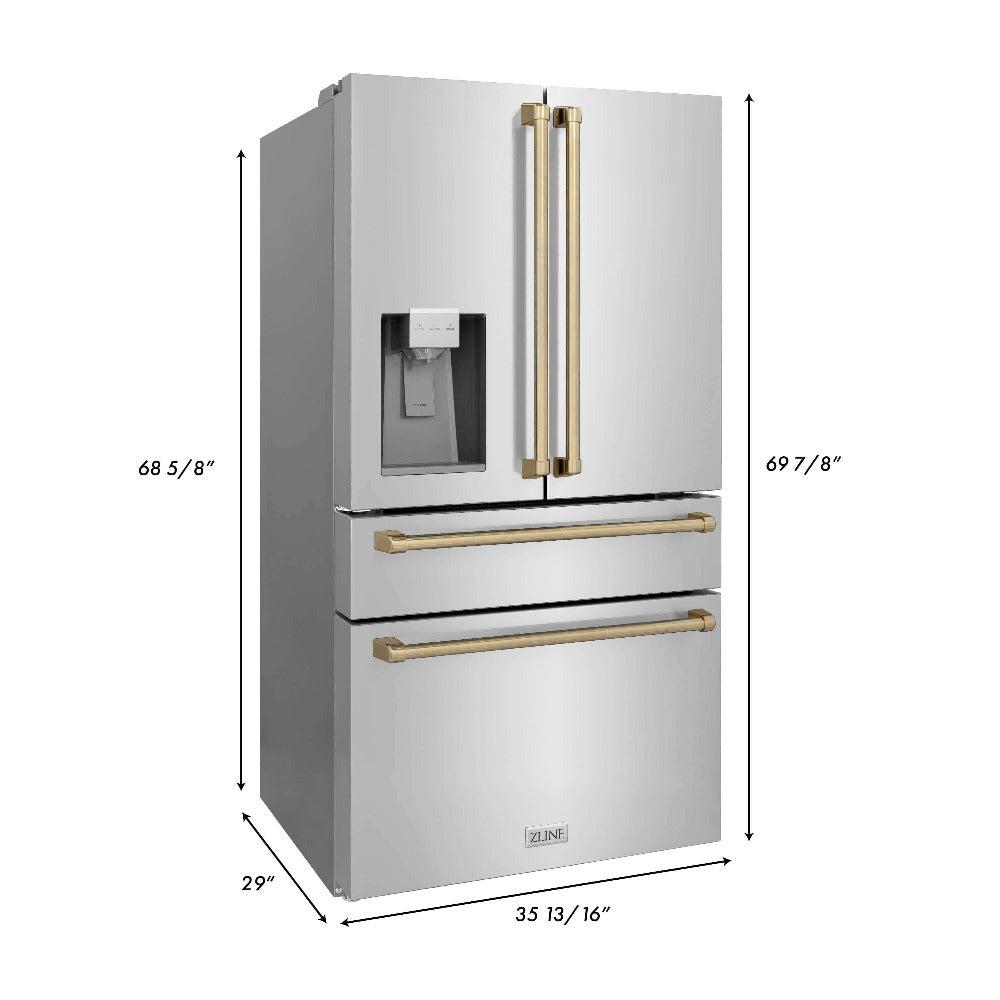 ZLINE Autograph Edition 30-inch Stainless Steel Kitchen Package - Dual Fuel Range, Range Hood, Dishwasher & Refrigerator with External Water Dispenser - Champagne Bronze Accents (4AKPR RARHDWM30 CB) | Premium Kitchen Appliances for Modern Homes & Gourmet Cooking
