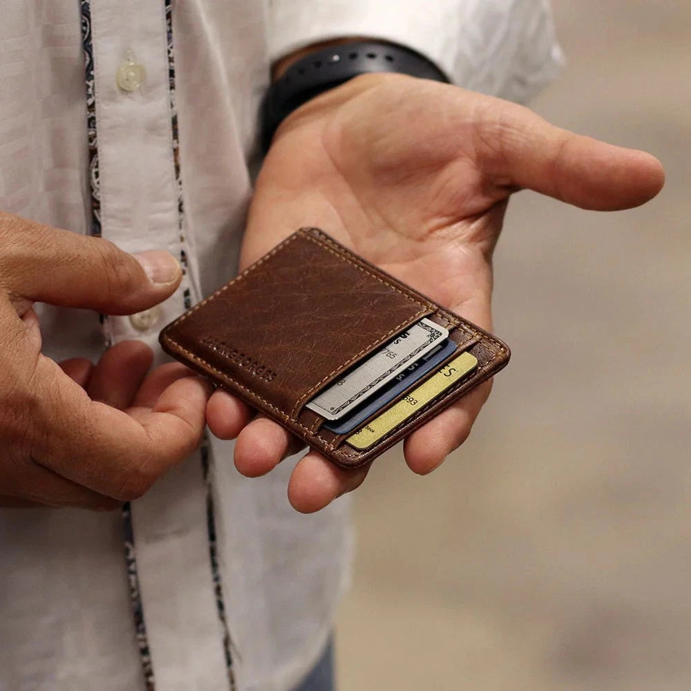 Jack Georges Slim Wallet The Mitchell - Genuine Leather Minimalist Wallet for Men - Perfect for Everyday Carry, Travel & Business Use