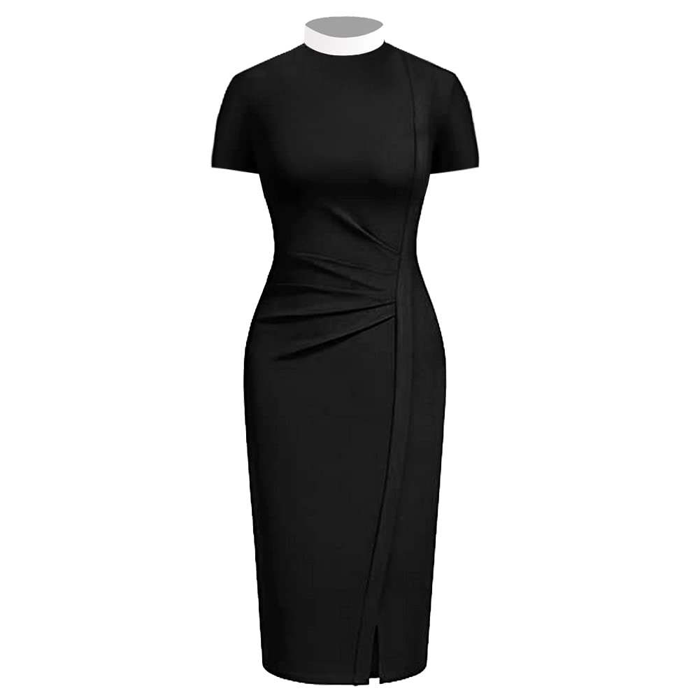 BLESSUME Women's Catholic Church Clergy Dress - Black Short Sleeve Stand Collar Mass Dress for Church Services (Small, Black) | Perfect for Sunday Mass, Communion, and Religious Ceremonies