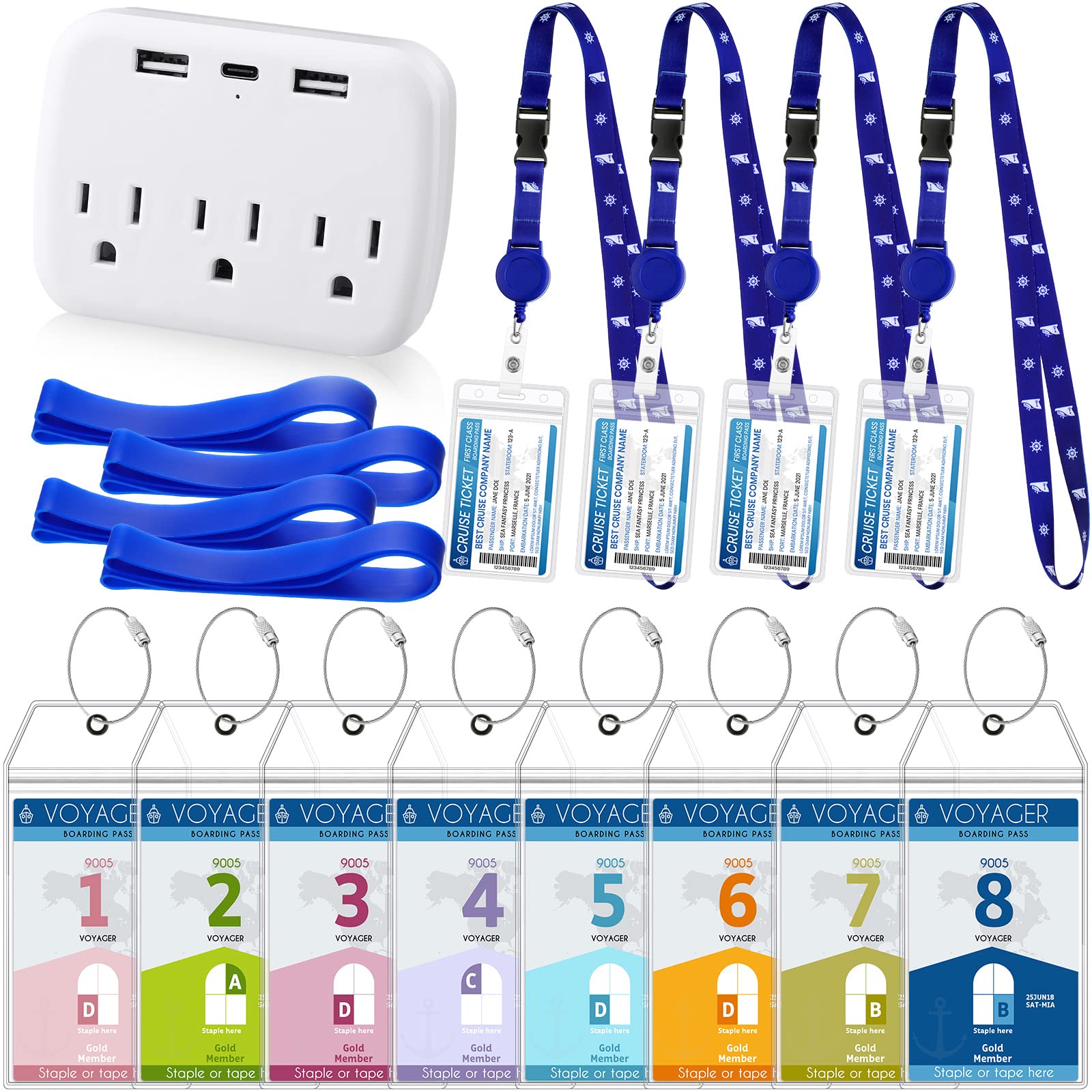 Oudain Cruise Essentials Kit - 8 Waterproof Luggage Tags, 4 Lanyards & Towel Bands | Perfect for Carnival & Major Cruise Lines 2025