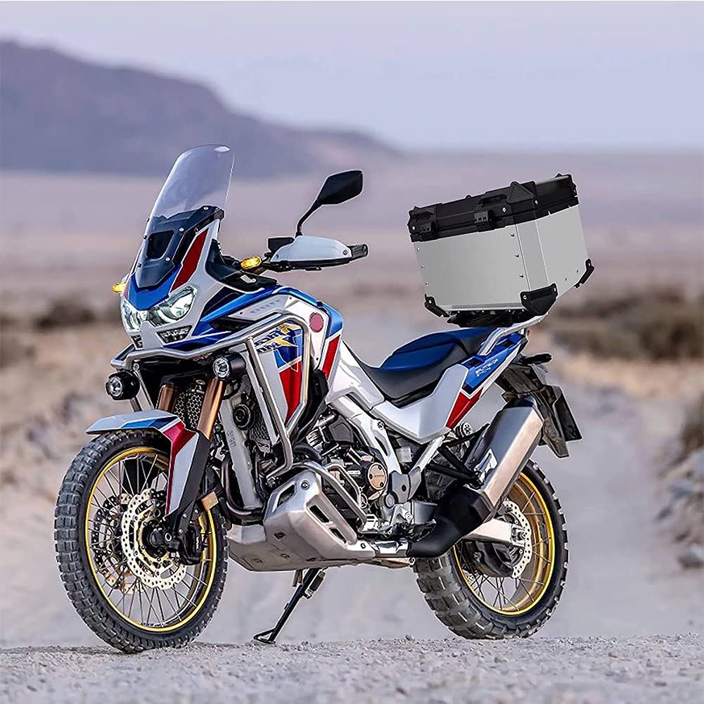 Aluminum Motorcycle Top Case - 50L Lockable Storage Box (46x39x34cm) with Mounting Hardware | Durable Touring Tail Trunk for Motorcycles | Perfect for Road Trips, Commuting & Adventure Riding