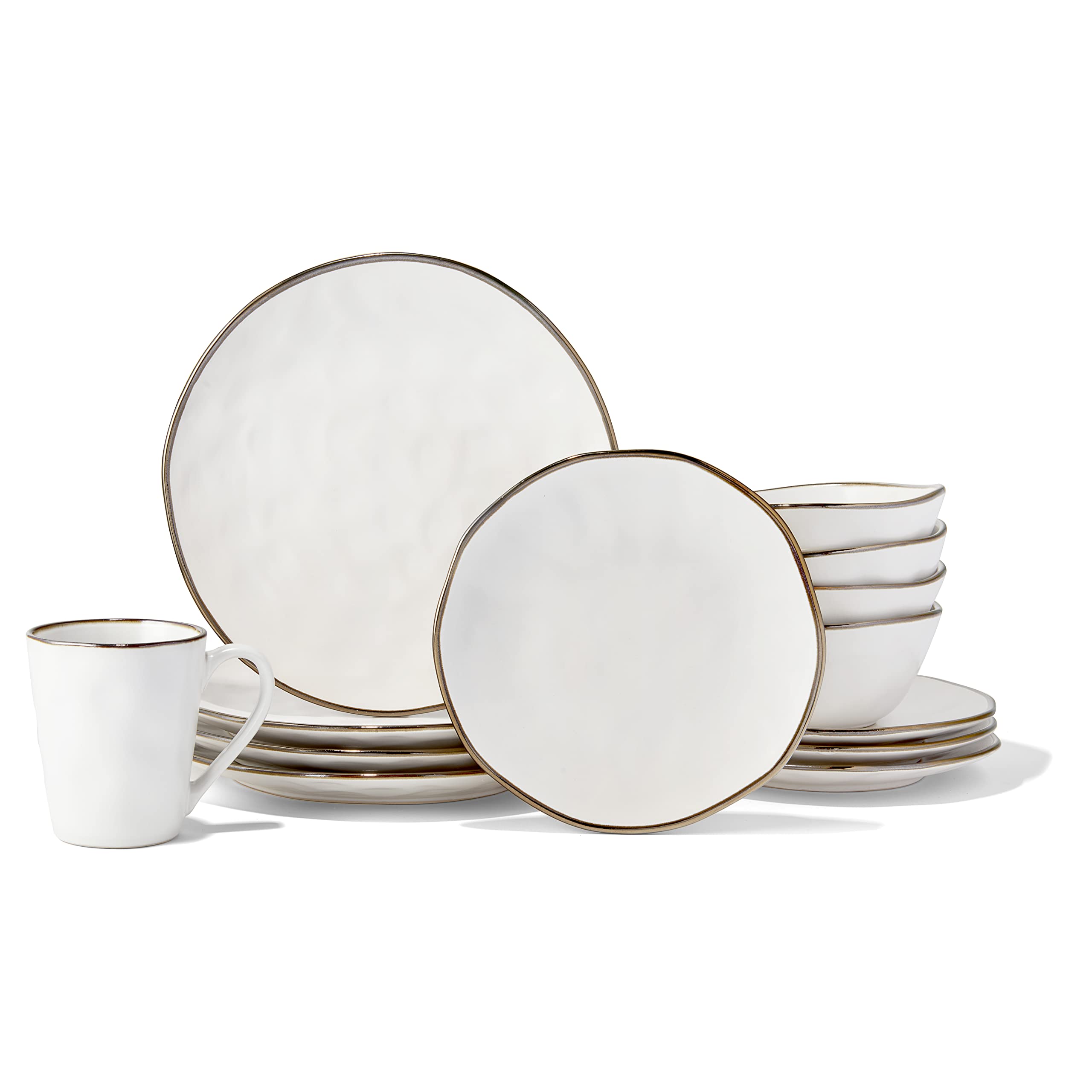 American Atelier Luna Round Stoneware Dinnerware Set – 16-Piece Collection with 4 Dinner Plates, 4 Salad Plates, 4 Bowls & 4 Mugs – Elegant Table Setting for Dinner Parties, Holidays & Special Occasions – Perfect Gift for Weddings, Birthdays & Housewarming