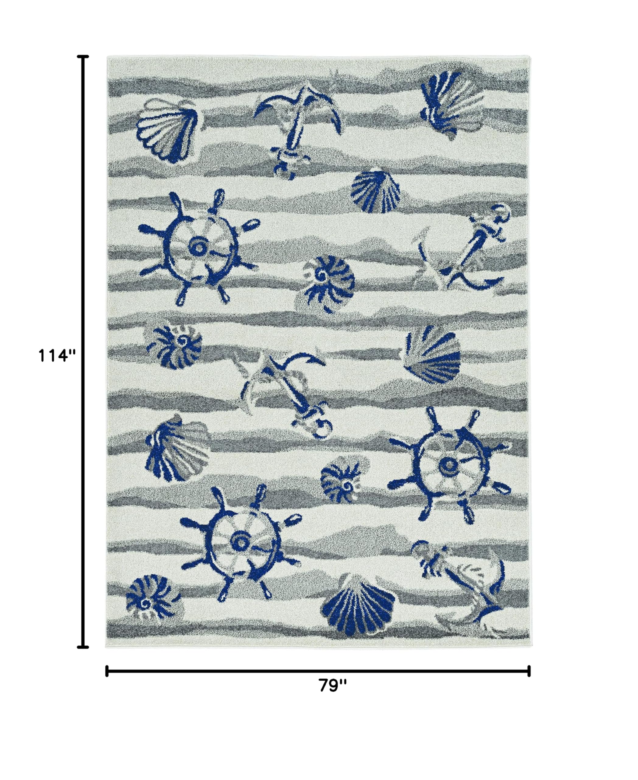 KAS Rugs Lucia Ivory Seashore 6'7 x 9'6 Indoor/Outdoor Area Rug - Soft Coastal Design for Living Room, Patio & Beach House Decor