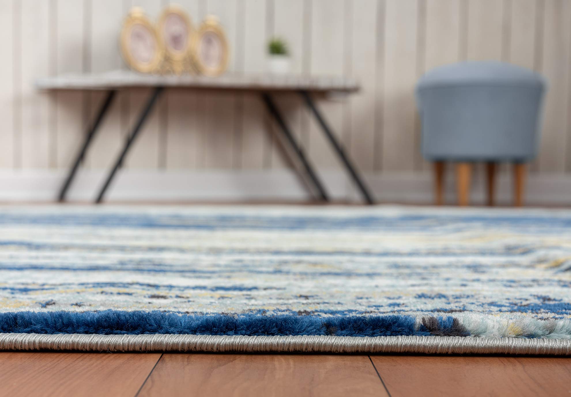 **Abani Blue & Yellow Modern Area Rug 6' x 9' – Bold Painted Pattern Accent Rug for Living Room, Bedroom & Office – Laguna Collection**