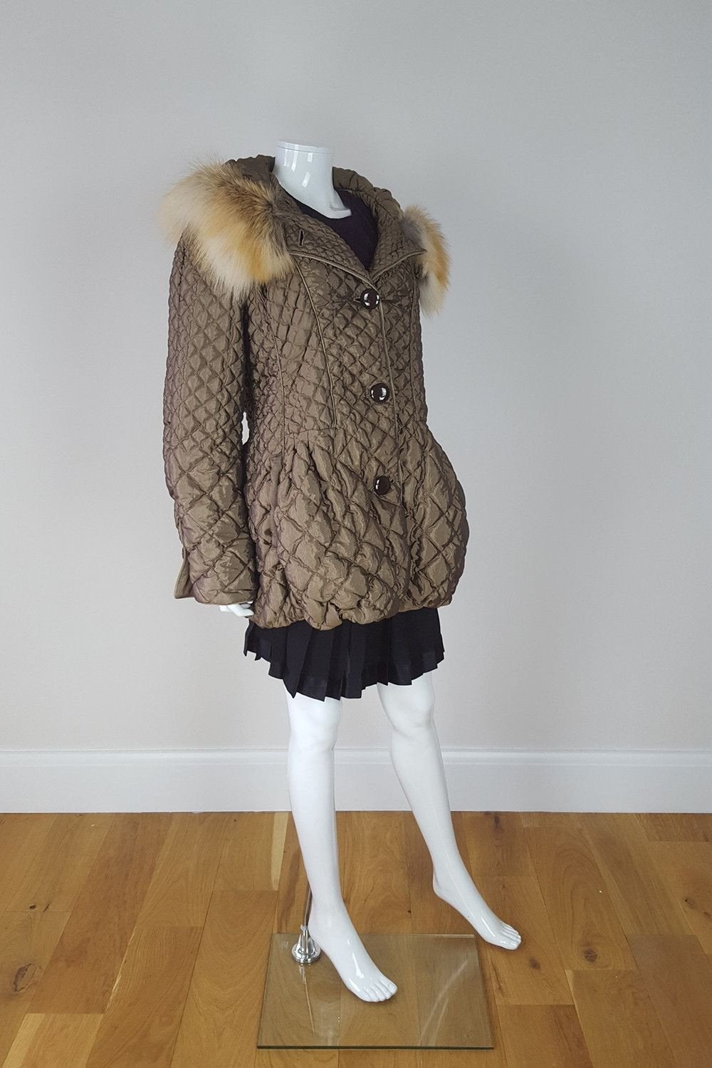 CARLA BUTTI Brown Quilted Padded Fur Trim Winter Coat for Women Size 44 - Warm Fashion Outerwear for Cold Weather, Snow Days & Holiday Outings