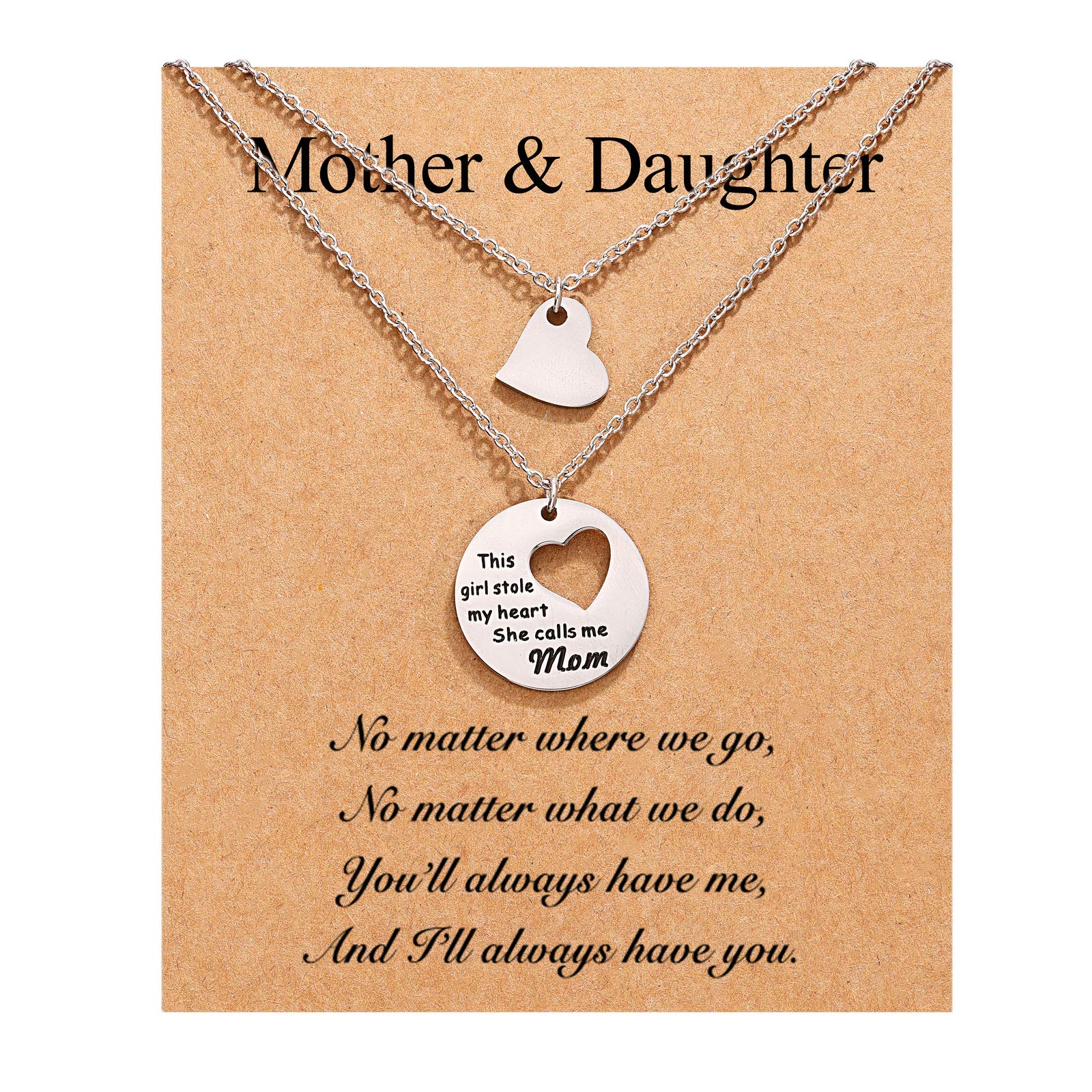 Heart Necklace Set for Mom and Daughter - Matching Mother Daughter Jewelry, First Day of School Gift, Christmas & Birthday Present for Women & Girls - Perfect for Special Occasions, Family Bonding & Photo Shoots