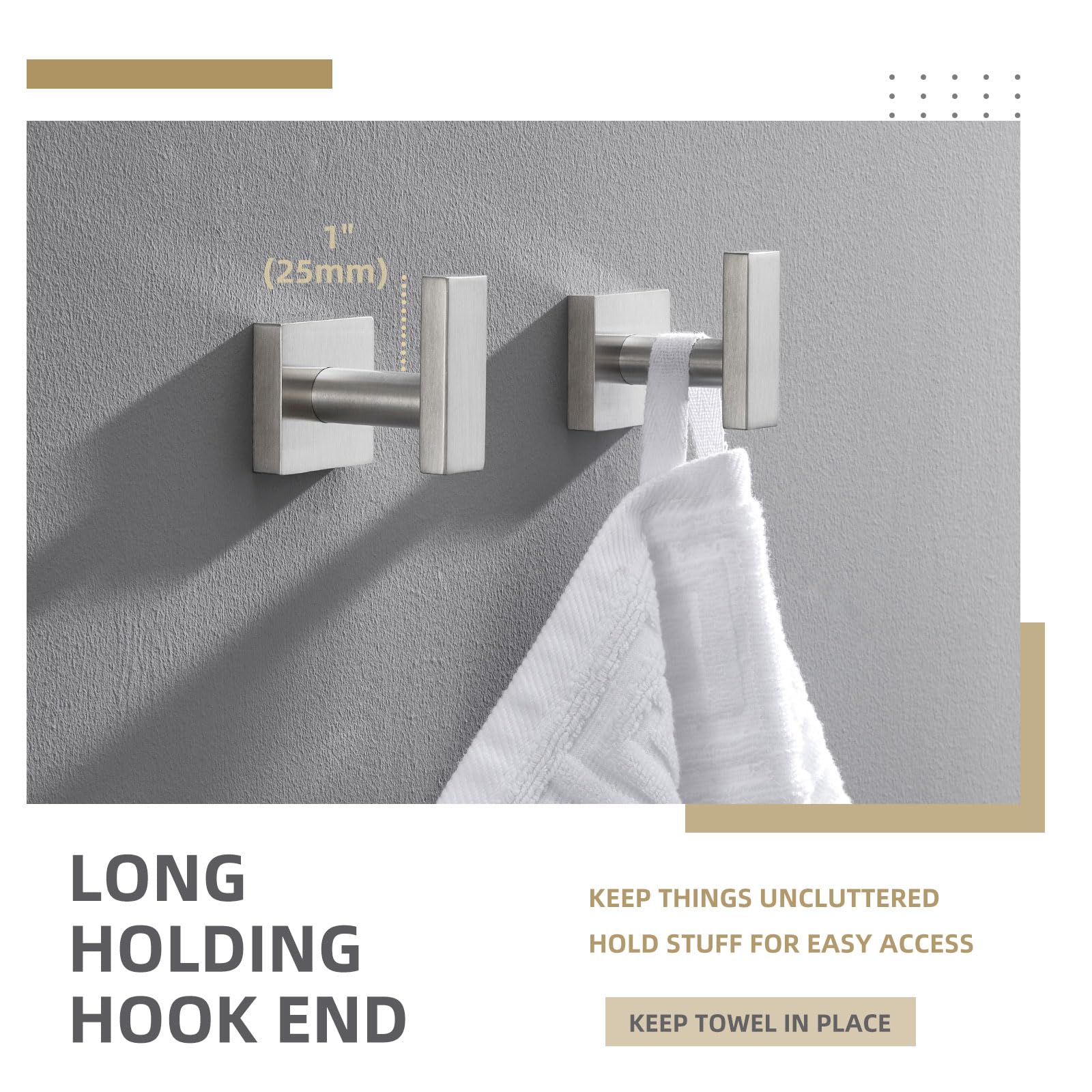 2 Pack Stainless Steel Bathroom Towel Hook - SUS304 Brushed Nickel Wall Mounted Robe & Coat Holder - Perfect for Bathroom, Bedroom, and Entryway Organization