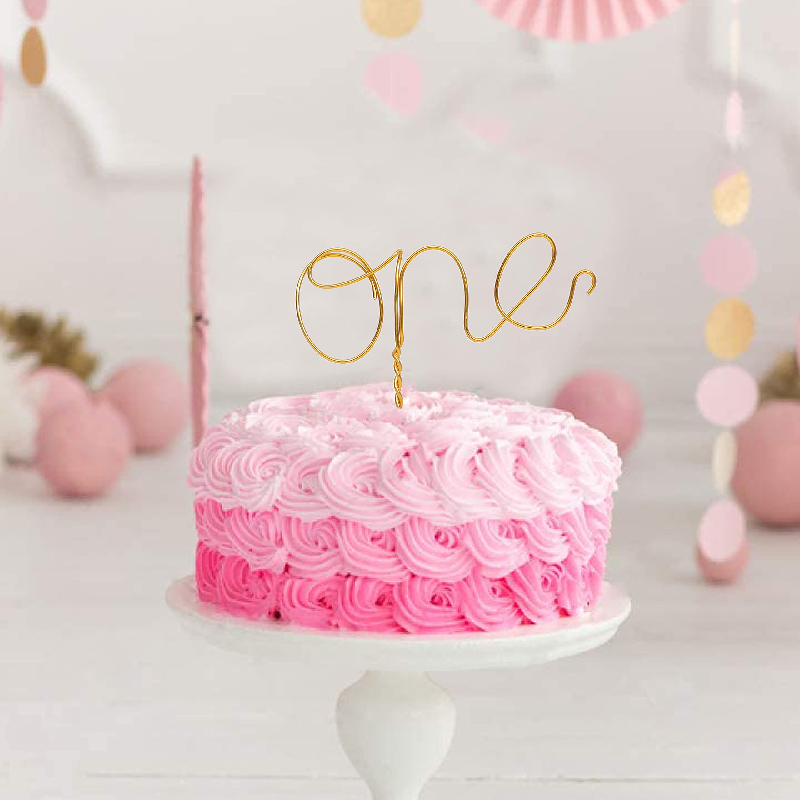 Modern Gold Wire Cake Topper for 1st Birthday Party Decorations - Elegant First Birthday Cake Smash Topper, Baby Shower Photo Props (Gold) - Perfect for Birthday Cakes, Smash Cakes & Baby Shower Decorations