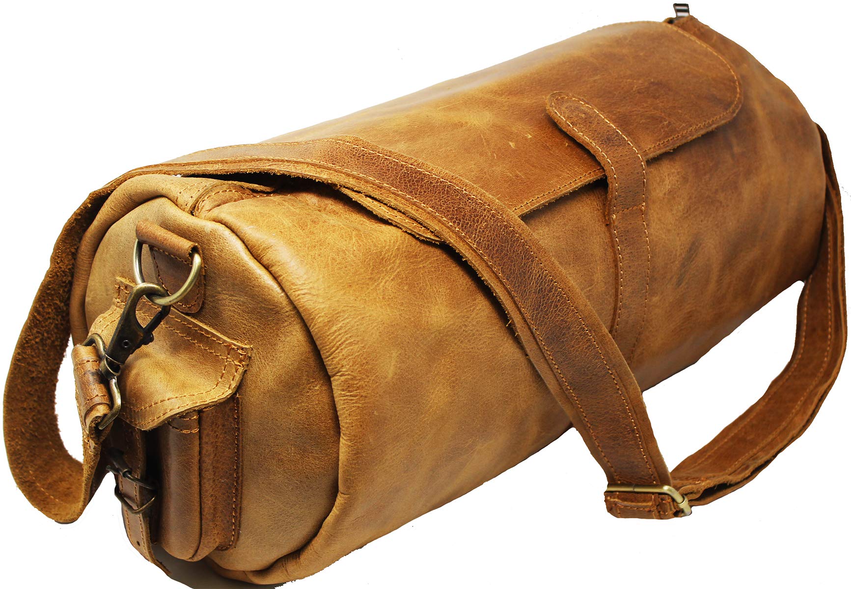 Vintage Full Grain Leather Sports Duffle Bag - CHALLENGER 8TS01TN Travel Weekender Bag for Gym, Sports & Weekend Getaways