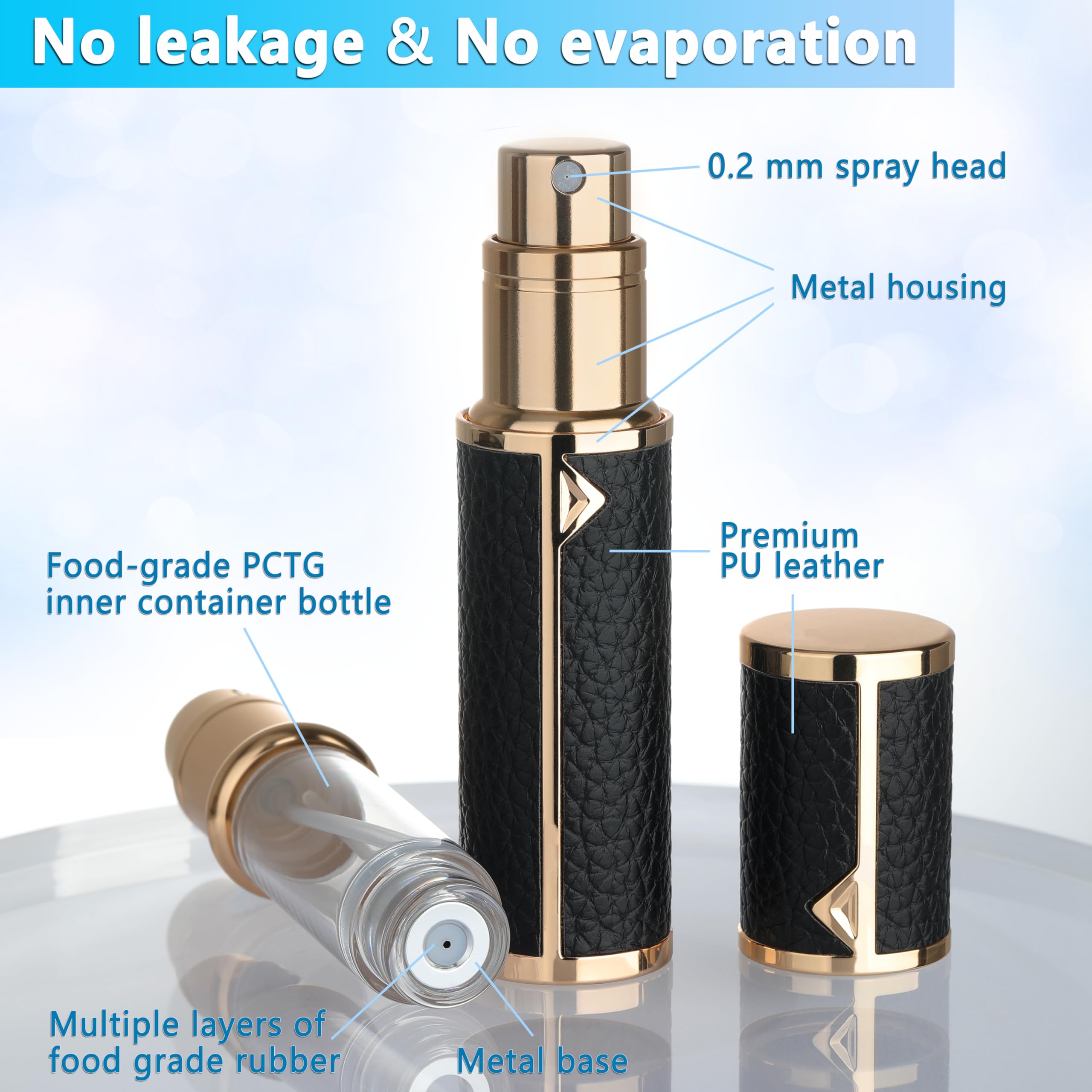 5ml Refillable Travel Perfume Atomizer Bottle - Luxury Portable Perfume Sprayer for Women & Men, Leak-Proof Cologne Dispenser for Airplane Carry-On, Gym Bag & Purse (Black) | Perfect for Travel, Office & Daily Use
