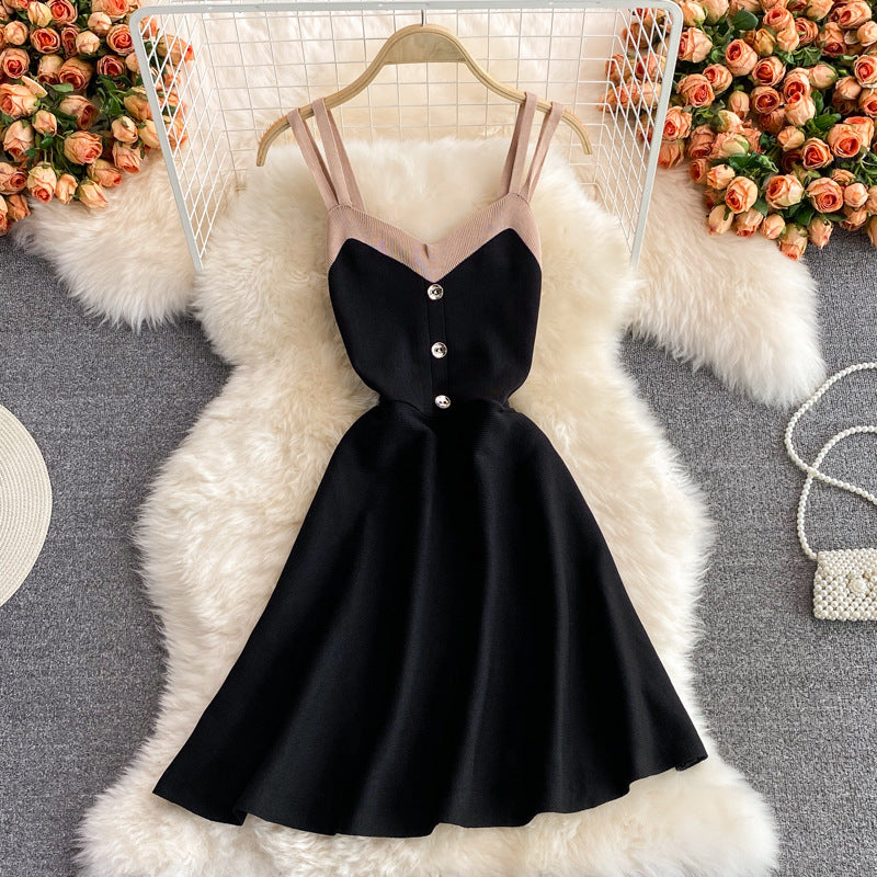 Retro Sexy V-Neck Summer Dress with Double Thin Shoulder Straps - Perfect for Beach Vacations, Date Nights & Casual Outings