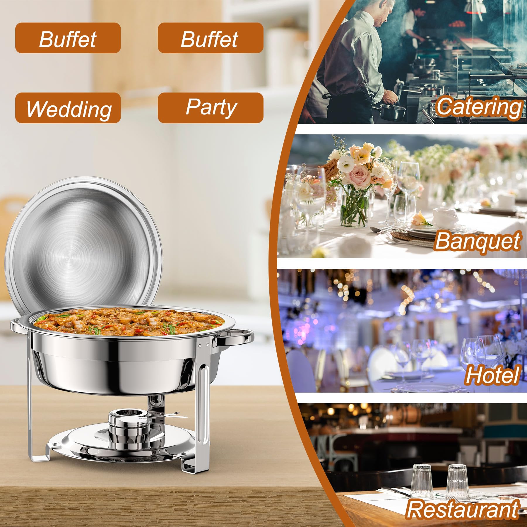 2 Pack Stainless Steel 8QT Round Chafing Dish Buffet Set with Mirror Covers - Heavy Duty Catering Food Warmer for Parties, Weddings, Picnics & Buffet Serving - Perfect for Keeping Food Warm at Events, Banquets and Outdoor Gatherings