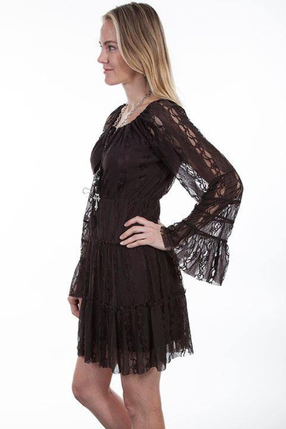 Scully Women's Western Lace Tiered Dress - HC81 Brown | Boho Chic Floral Maxi Dress for Casual Outings, Parties & Special Occasions