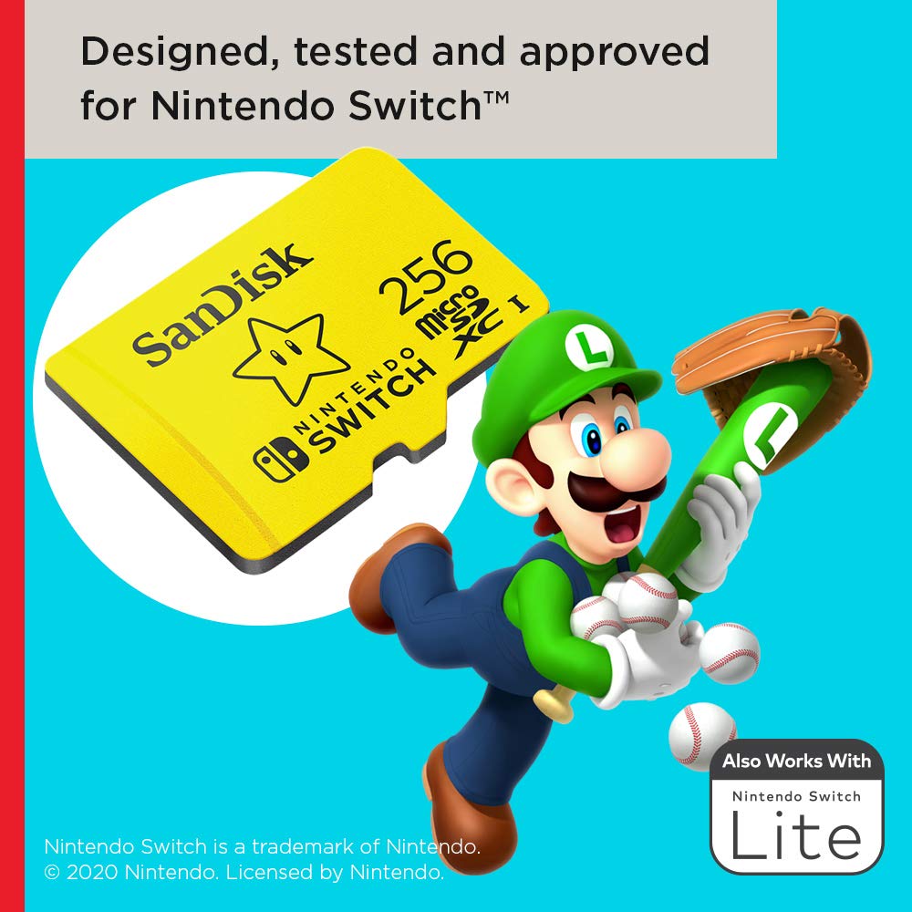 SanDisk 256GB microSDXC Card for Nintendo Switch - High Speed UHS-I Memory Card with Adapter - Perfect for Gaming, 4K Video & Photography (SDSQXAO-256G-GNCZN)