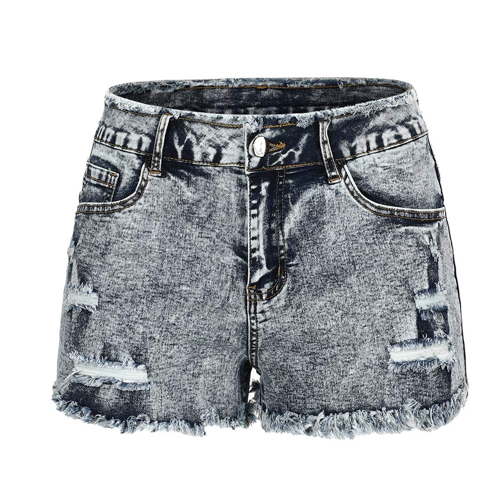 THUNDER STAR Women's Ripped Jean Shorts - Mid Rise Stretchy Denim Shorts with Frayed Raw Hem | Perfect for Summer Outfits, Beach Vacations & Casual Street Style