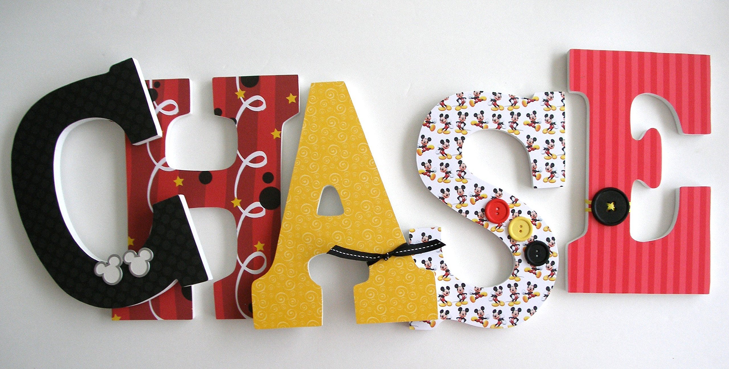 Disney Mickey Mouse Nursery Letters - Wooden Wall Decor for Baby Room, Kids Bedroom, Playroom & Nursery (Set of 6) - Perfect for Disney Themed Decorations, Baby Showers & Birthday Gifts