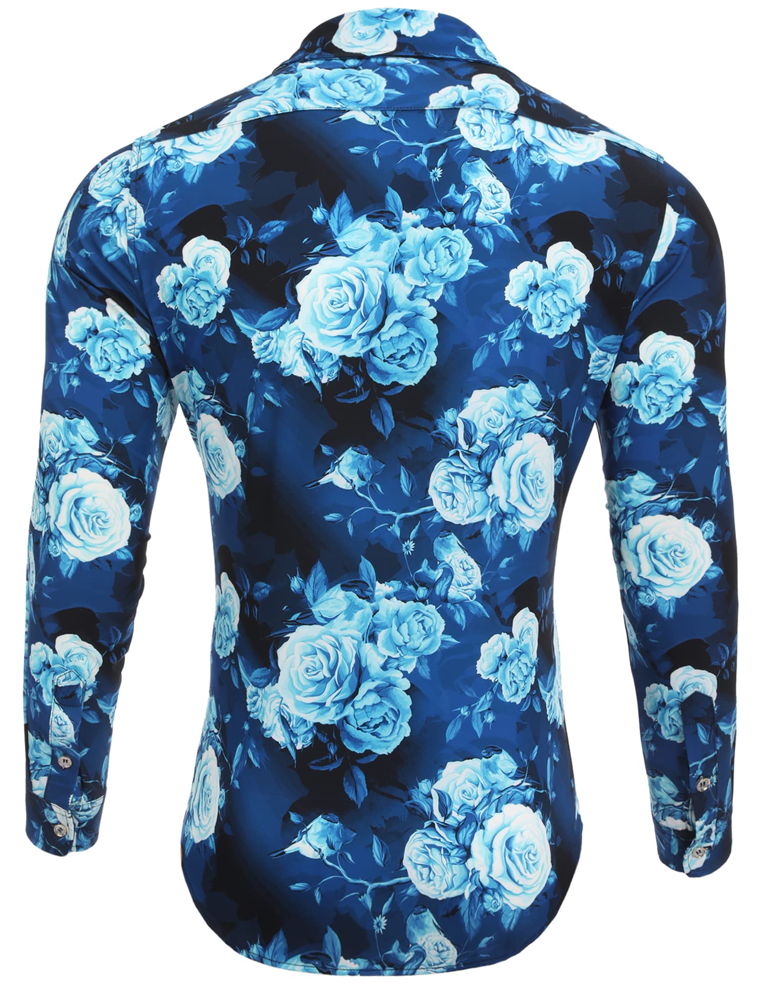 Daupanzees Men's Long Sleeve Rose Print Dress Shirt - Stylish Casual & Formal Wear for Office, Party & Date Nights