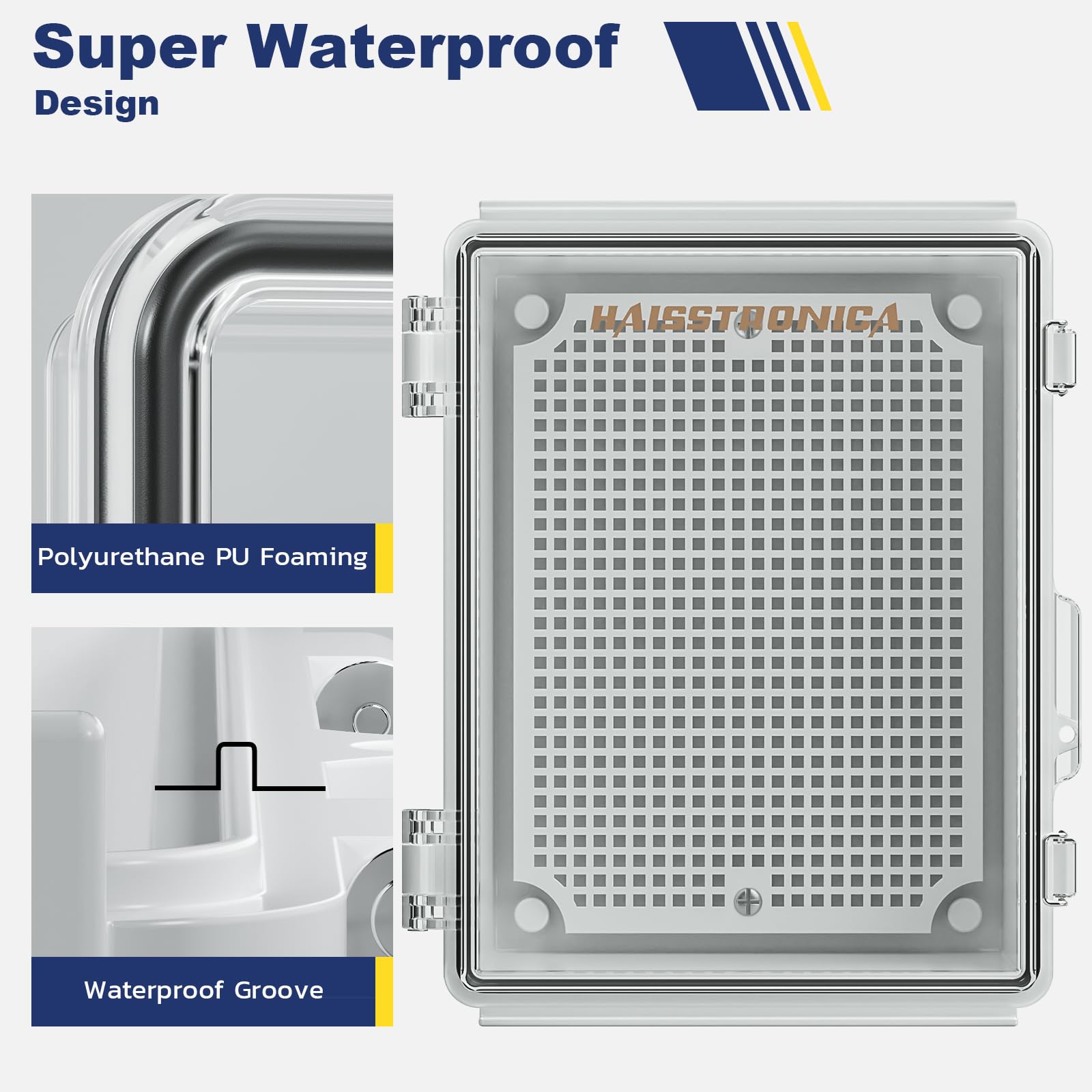 Haisstronica Waterproof Outdoor Electrical Junction Box - IP67 Rated ABS Plastic Enclosure with Mounting Plate, Wall Brackets & Cable Glands - 8.7