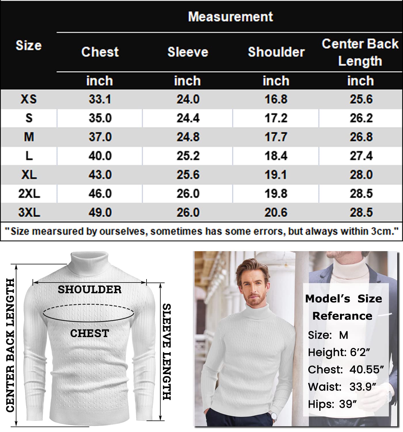 COOFANDY Men's Slim Fit Turtleneck Sweater - Casual Twist Pattern Knit Pullover for Winter, Fall & Spring | Office Wear, Date Night, Business Casual Outfits