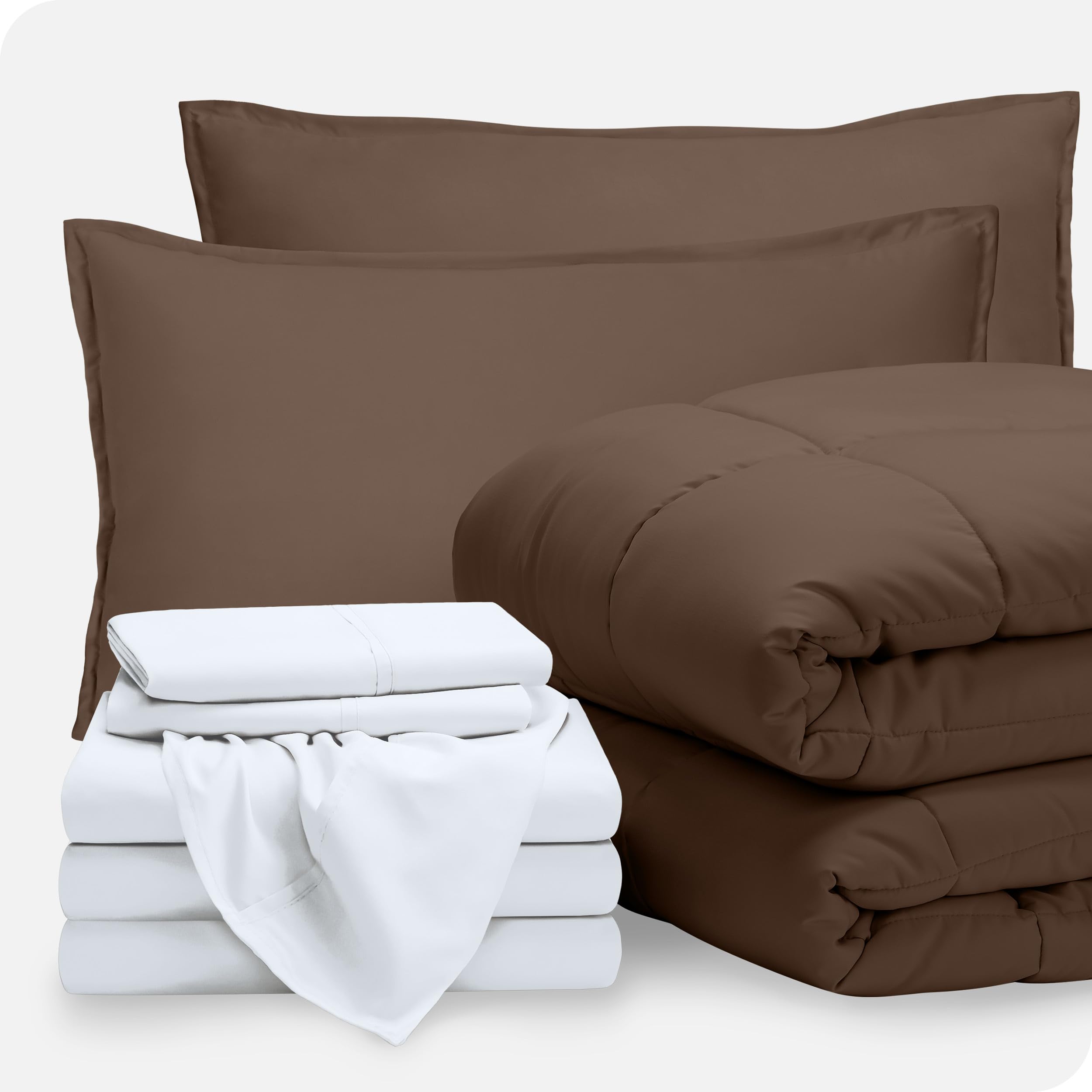 Bare Home 8-Piece Bed-in-A-Bag Comforter Set with Sheets - Split King Size, Goose Down Alternative, Ultra-Soft 1800 Thread Count Premium Bedding (Cocoa/White) - Perfect for Master Bedrooms, Guest Rooms & Luxury Hotels