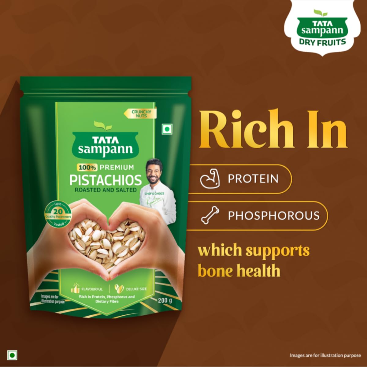 Premium Roasted & Salted Pistachios - Tata Sampann Shelled Pista Nuts (200g) | High in Protein, Fiber & Phosphorus | Crunchy Healthy Snack for Weight Loss, Keto Diet & Office Snacking