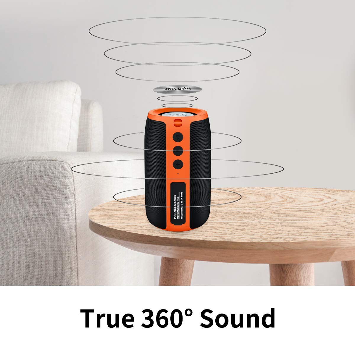 MusiBaby Bluetooth Speaker - Wireless, Waterproof, Portable with Stereo Sound & Booming Bass, Bluetooth 5.0, 24H Playtime, Dual Pairing, Ideal for Home, Party, Travel, Outdoor Adventures, and Gifting - Orange
