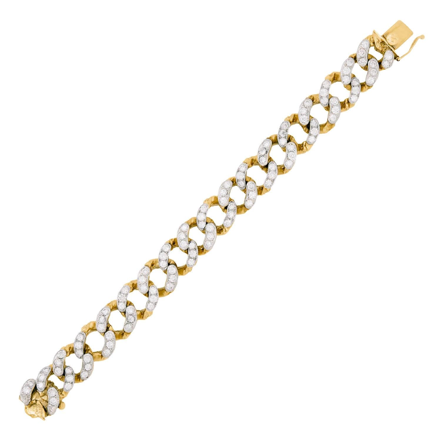 Vintage 14k Gold & Platinum Diamond Cuban Link Bracelet for Men - Luxury Hip Hop Jewelry Gift for Birthday, Anniversary & Special Occasions