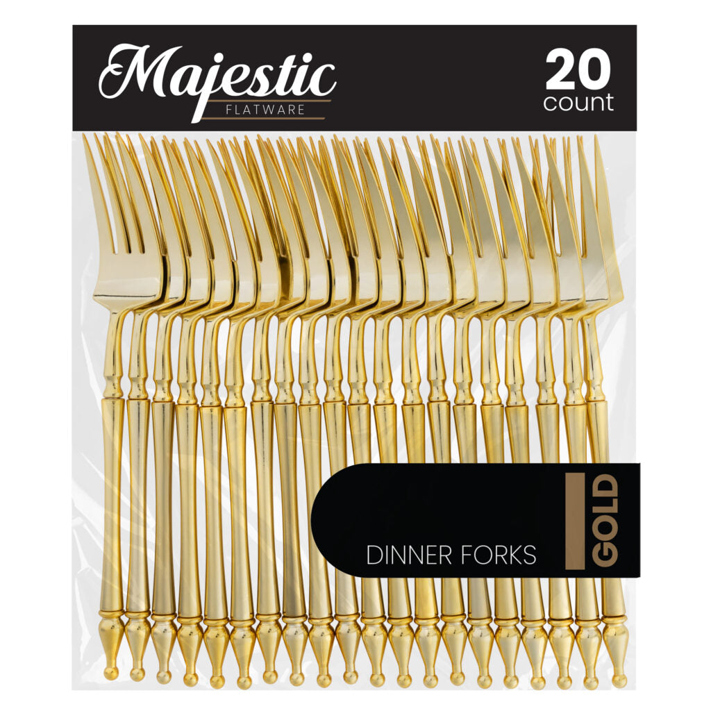 Majestic Collection 20-Piece Gold Plastic Flatware Set - Elegant Disposable Cutlery for Parties, Weddings & Events