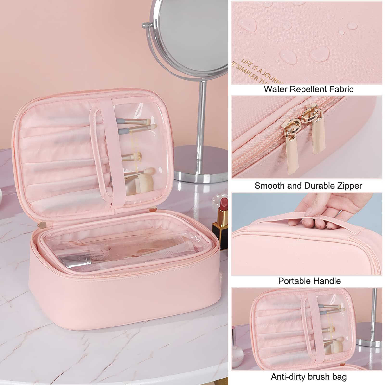 Sky Tree 3-Piece Makeup Bag Set for Women - Large Capacity Waterproof PU Leather Cosmetic Organizer - Travel Toiletry Bag, Gym Essentials Pouch & Daily Makeup Storage (Perfect for Vacation, Workout & Everyday Beauty Routine)