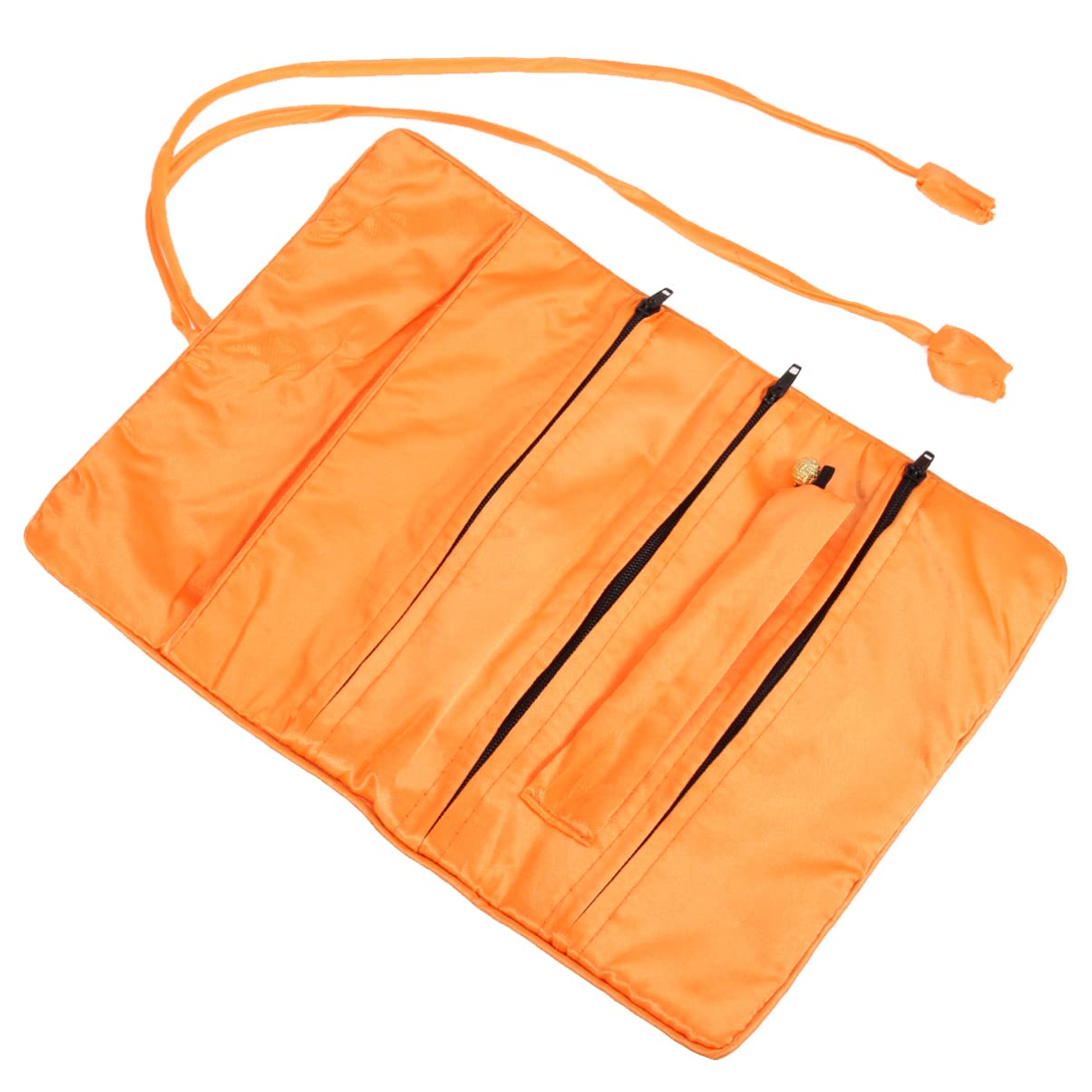 Zerodeko Jewelry Roll Bag - Silk Embroidery Brocade Travel Jewelry Organizer Pouch for Necklaces, Bracelets, Earrings & Rings with Secure Tie Closure (Orange) - Perfect for Travel, Gifts & Daily Jewelry Storage