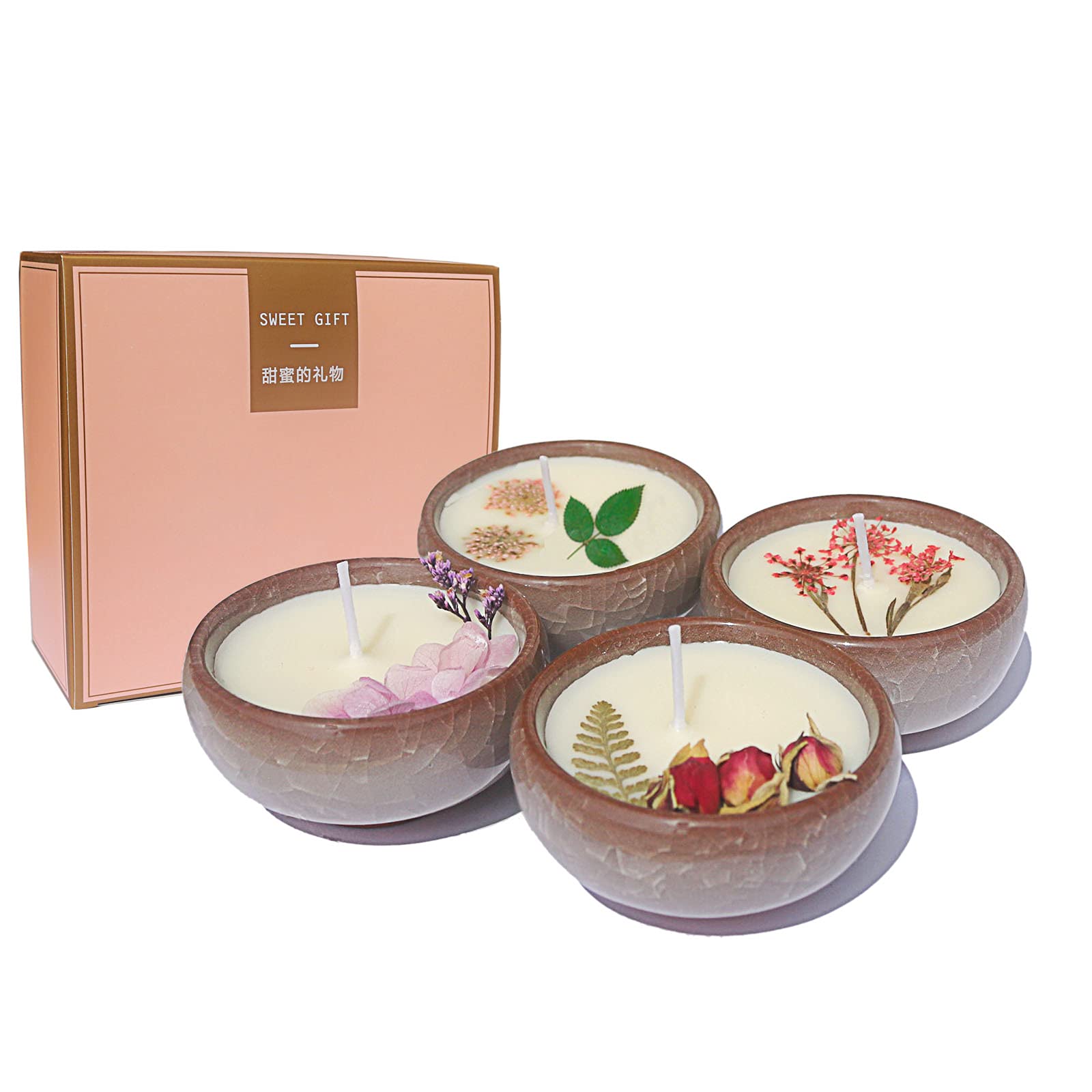 Luxury Scented Candles Gift Set for Women - 4 Pack Aromatherapy Soy Wax Candles with Essential Oils & Real Flower Petals in Elegant Porcelain Jars | Perfect for Relaxation, Spa Nights & Home Decor