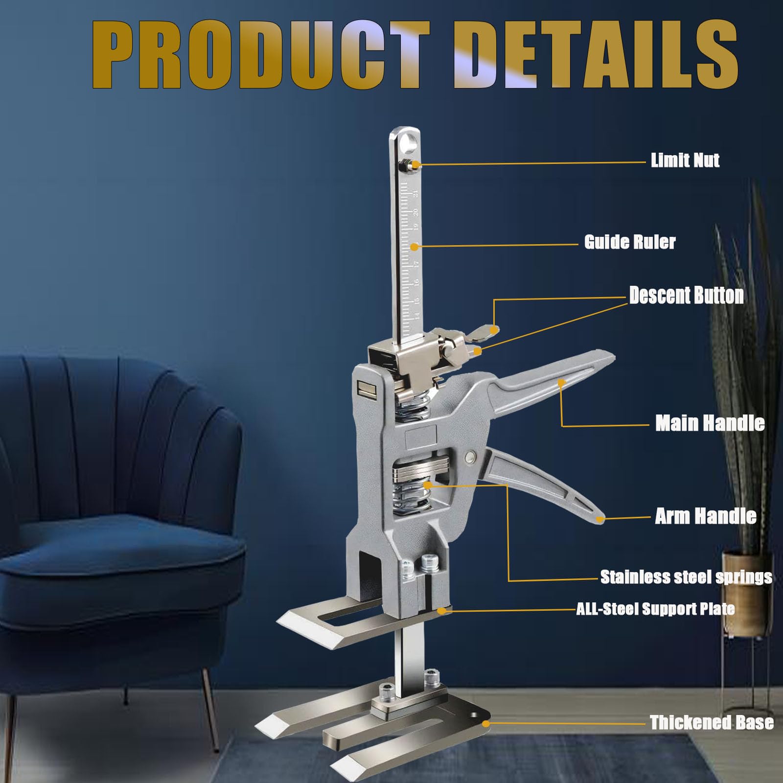 Heavy Duty Steel Furniture Lifting Jack Tool - 880lbs Capacity (2pcs) with Leveling & Slow Descent Control - Perfect for Wall Tile Installation, Door Panel Lifting, Washing Machine Leveling & Home Renovation Projects