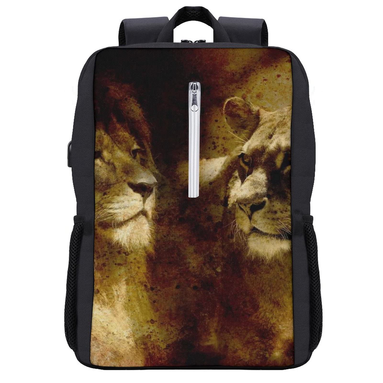 Lion Couple Lion and Lioness Design Abstract Textured Laptop Backpack for Travel, College, and Everyday Use