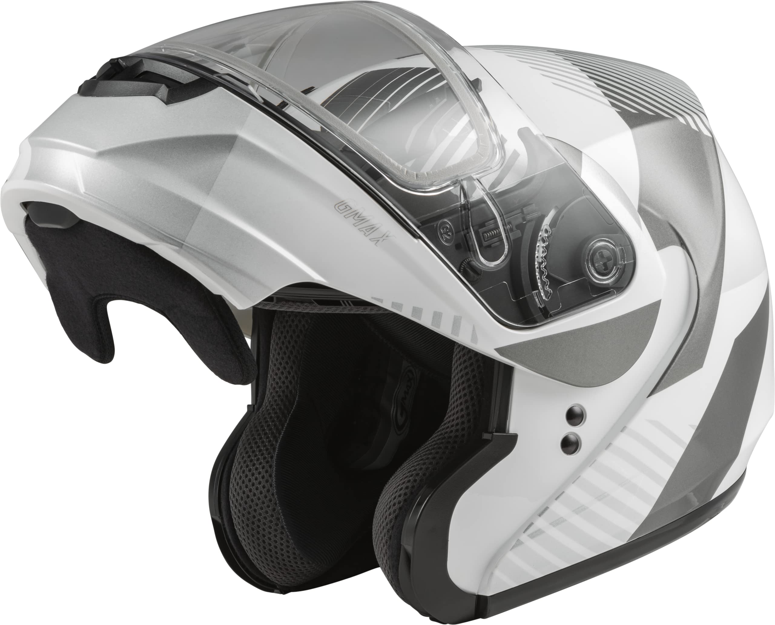 GMAX MD-04S Lightweight Modular Snow & Motorcycle Helmet - Full Face Protection, Comfortable & Durable (White/Silver) - Perfect for Skiing, Snowboarding & Motorcycle Riding