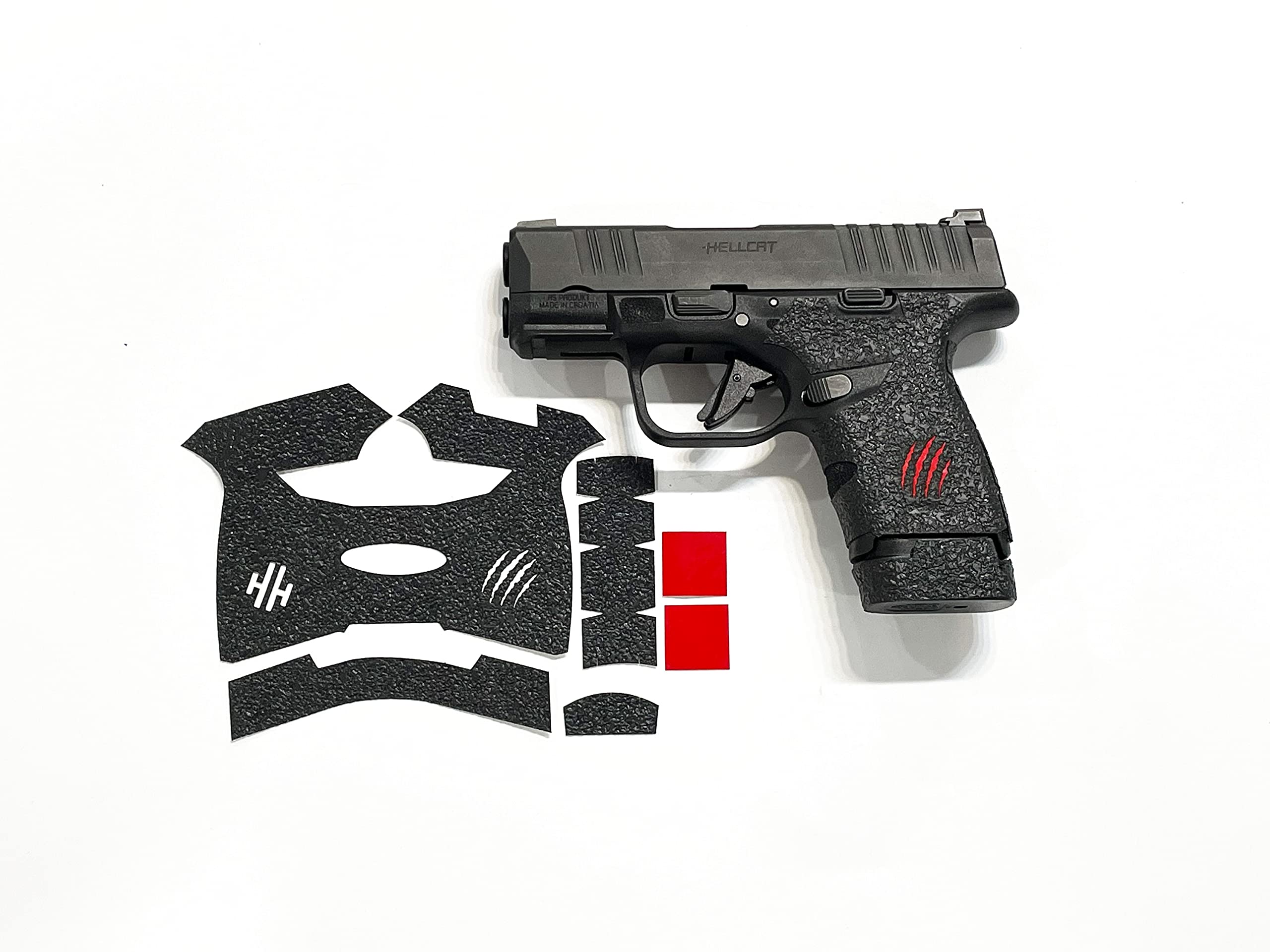Handleitgrips Black Textured Rubber Pistol Grip Tape with Red Claw Insert for Springfield Hellcat RDP with Safety | Non-Slip Gun Accessory | Veteran Owned & Made in USA | Perfect for Range Shooting, Concealed Carry & Home Defense