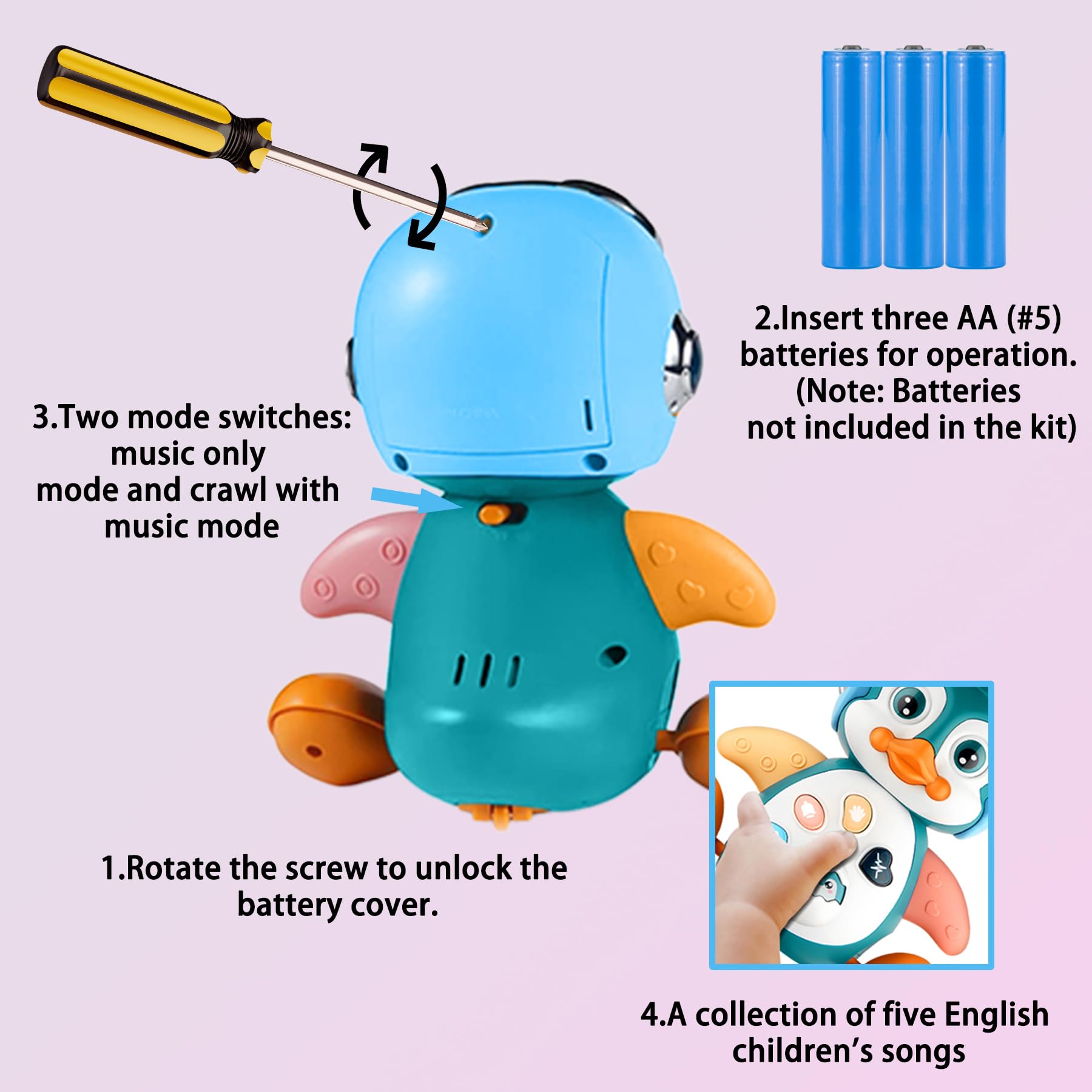 Interactive LED Baby Musical Toy - Crawling Penguin for Infants 0-18 Months | Tummy Time, Music Learning & Crawl Development Toy | Perfect Gift for Boys & Girls | Use for Playtime, Sensory Stimulation & Early Learning
