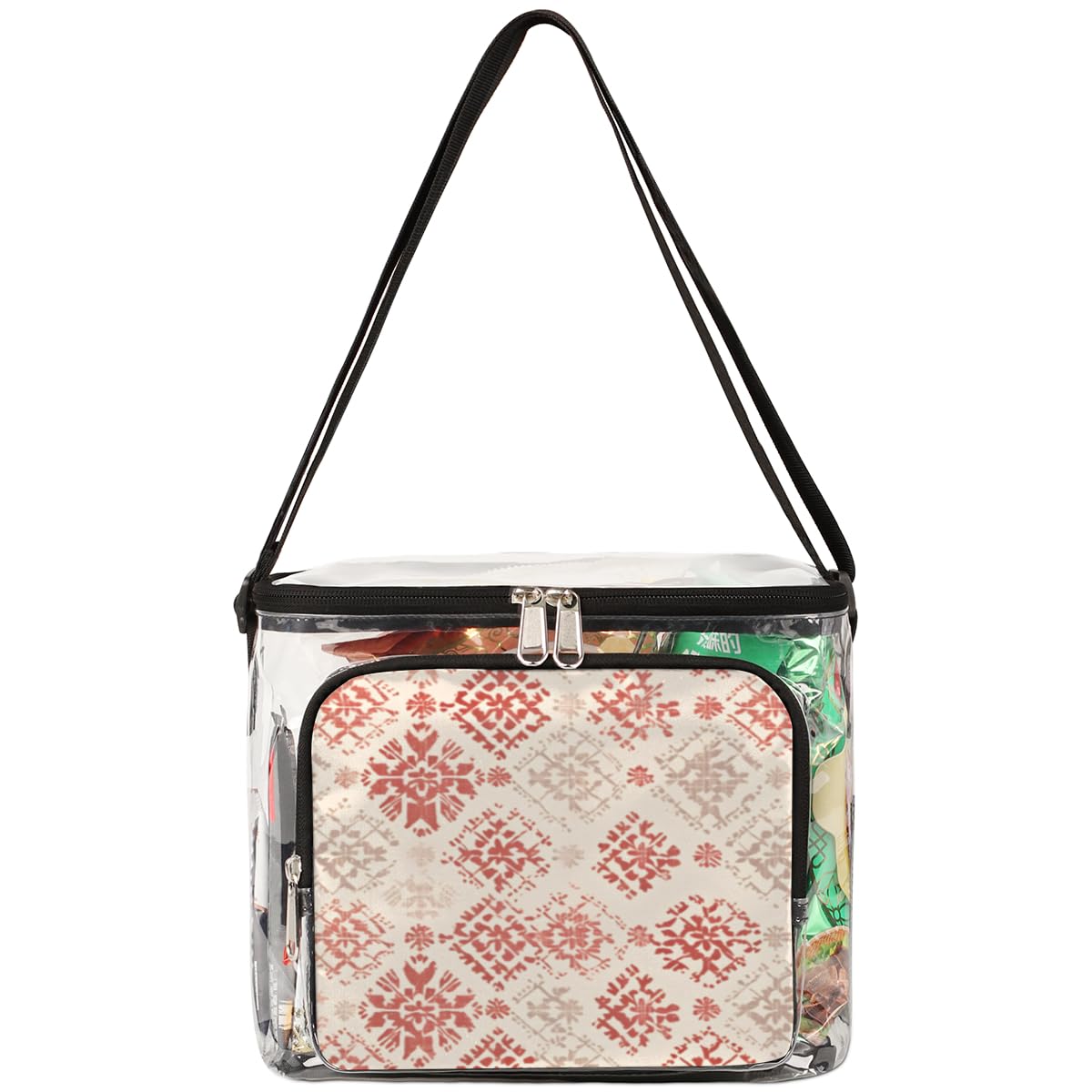 GzLeyigou Red Clear Transparent Tote Bag with Abstract Texture - Crossbody Shoulder Lunch Bag for Women | Perfect for Outdoor Travel, Picnic, Concerts & Sports Events | Stadium Approved Carry-On Accessory
