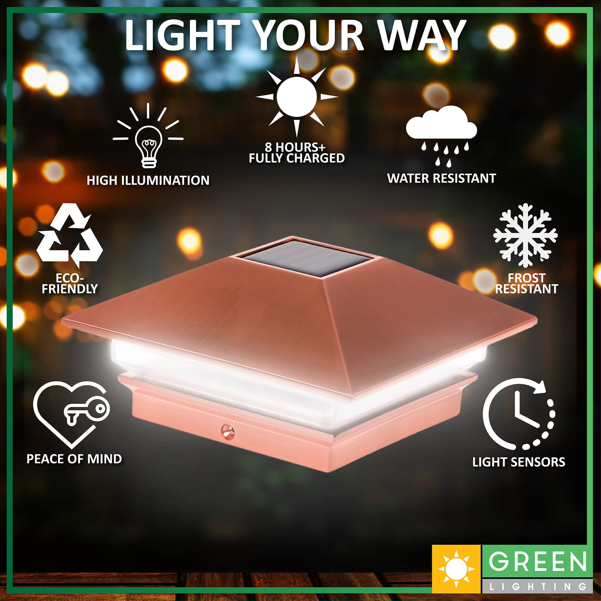 GreenLighting 12 Pack Solar LED Post Cap Lights - Slim Design for 4x4 Wood & PVC/Vinyl Posts (Copper) | Outdoor Pathway, Garden, Deck & Fence Lighting