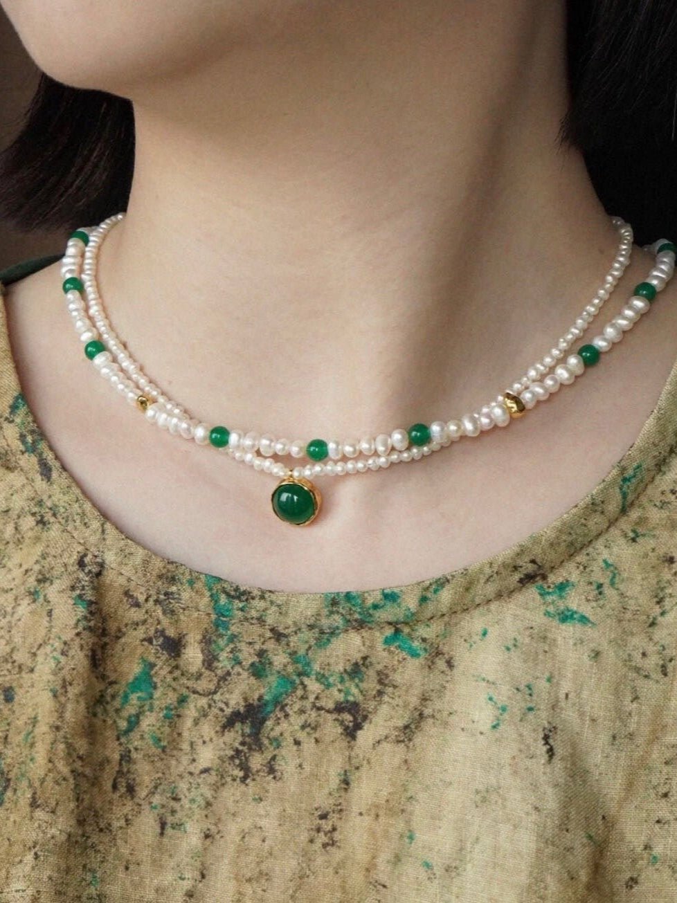 Natural Green Agate Pearl Beaded Necklace for Women - Elegant Handmade Jewelry Gift for Birthday, Anniversary & Special Occasions - Perfect for Boho, Wedding & Party Outfits